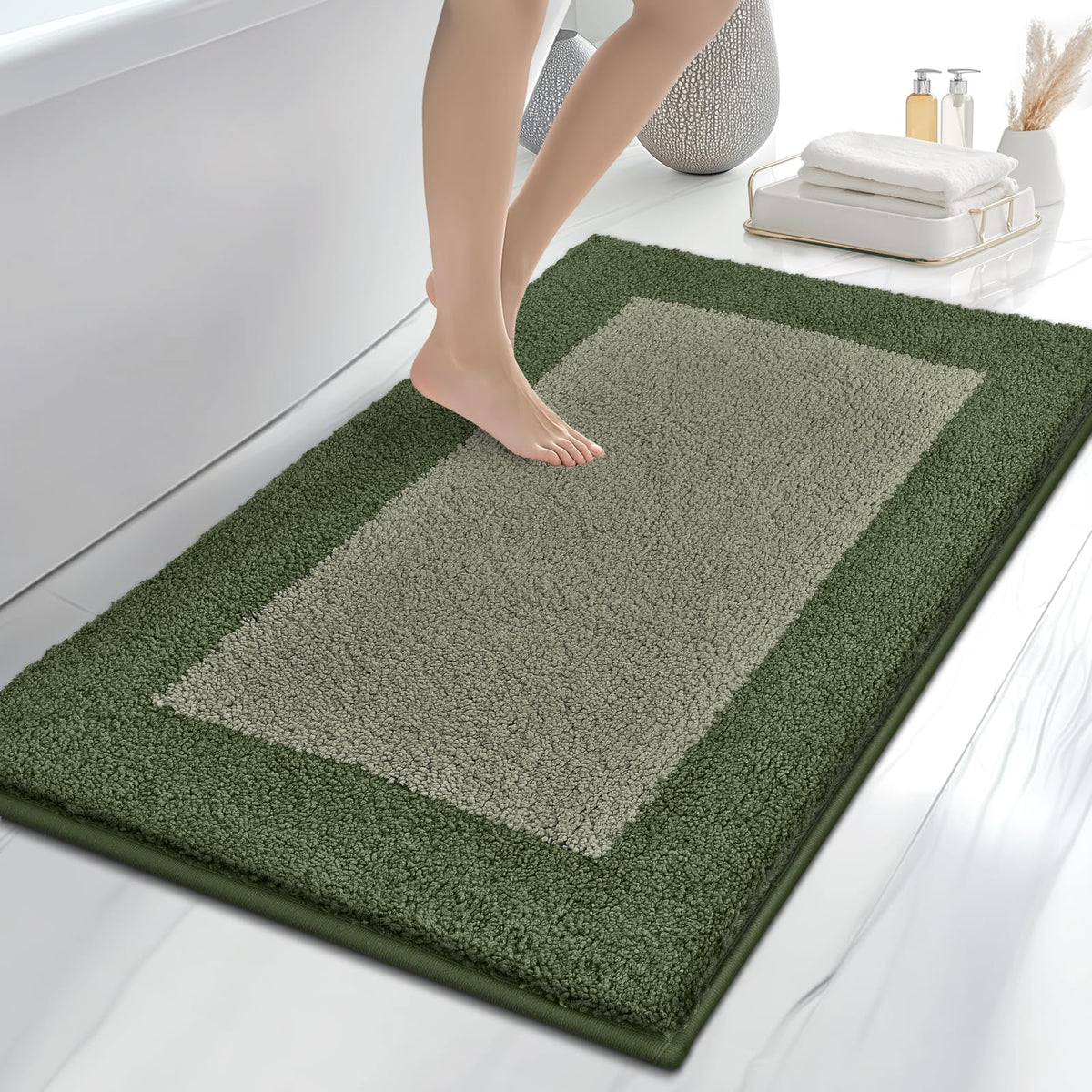 anllugs Bathroom Rugs, 20" x 30" Soft Bath Rugs, Olive Green & Green