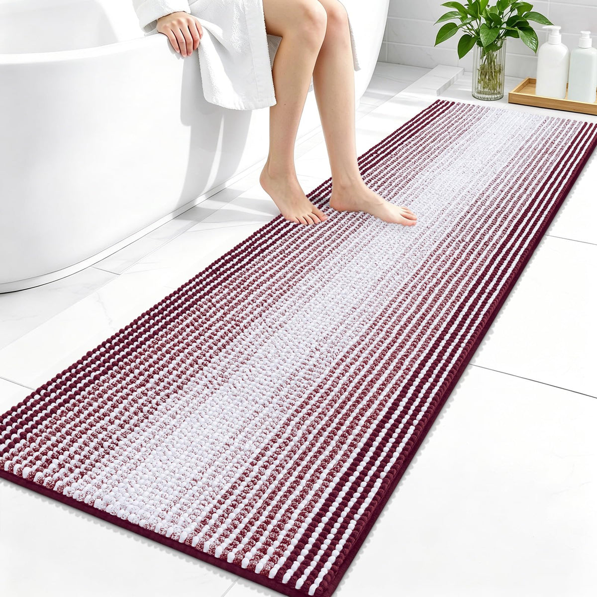 OLANLY Bathroom Rugs 30x20, Soft Chenille Striped Bath Rugs, Grey