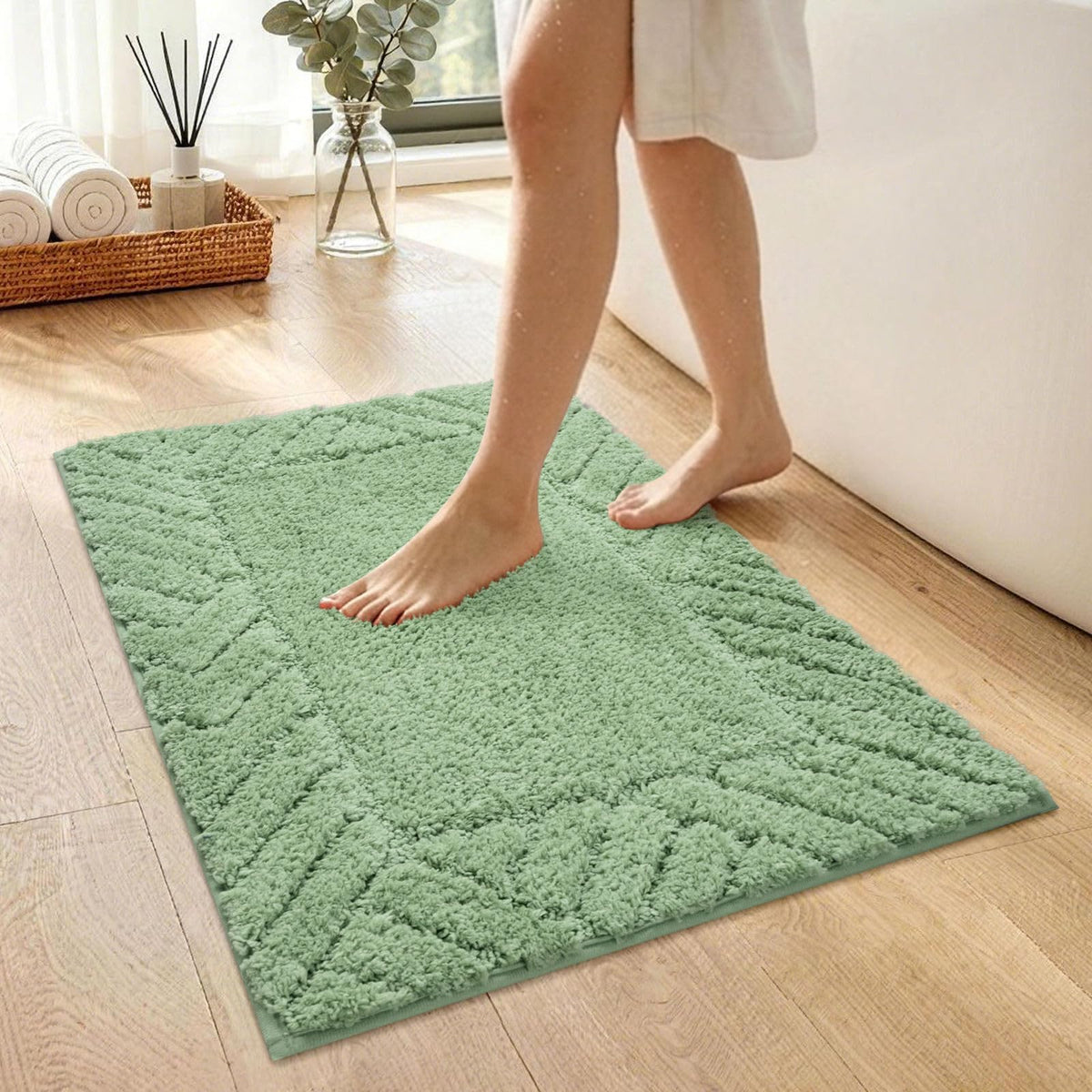 48x17 Long Bathroom Runner Rugs Beige, Non Slip Washable Bath Rugs