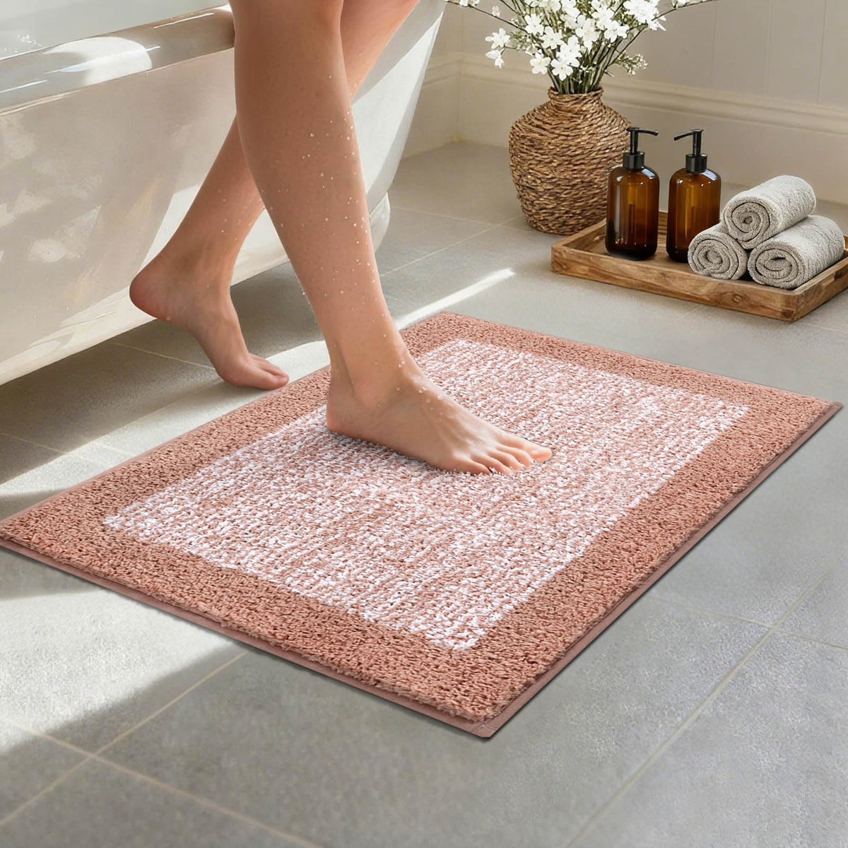 48x24 Long Bathroom Rugs Non Slip Washable, Soft Absorbent Bath Mat Blue
