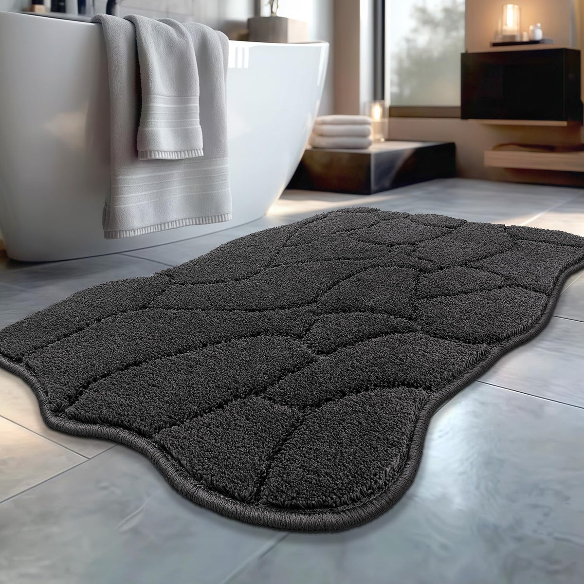 BSICPRO Bathroom Rugs, 32x20 Scalloped Bath Mats, Forest Green
