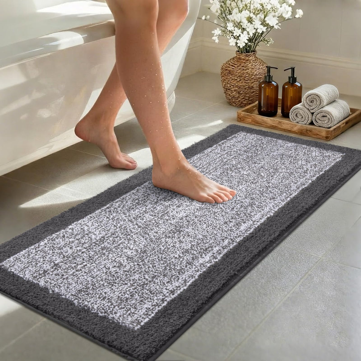 48x24 Long Bathroom Rugs Non Slip Washable, Soft Absorbent Bath Mat Blue
