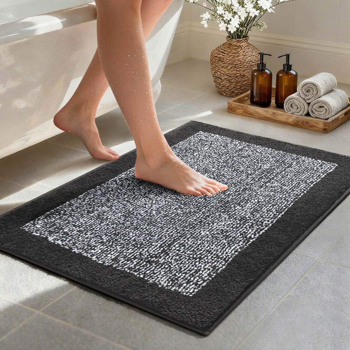 48x24 Long Bathroom Rugs Non Slip Washable, Soft Absorbent Bath Mat Blue
