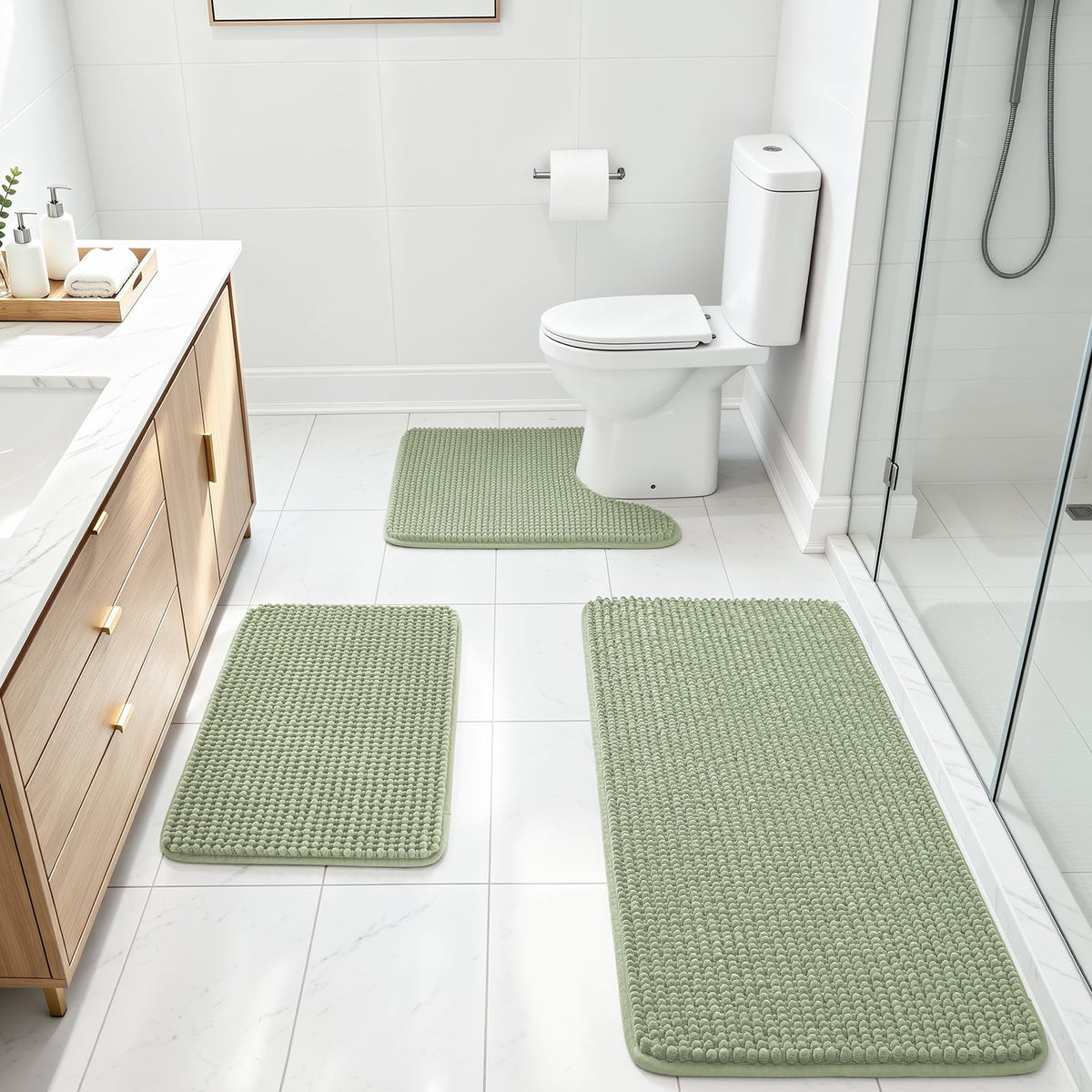 Ophanie Grey Bathroom Rugs 30x20, Soft Chenille Bath Mat, Non Slip Absorbent Quick Dry Light Gray Mats, Machine Washable Thick Small Area Rug Sets,Grip Bathmat for Shower,Toilet,Sink and Indoor Floor