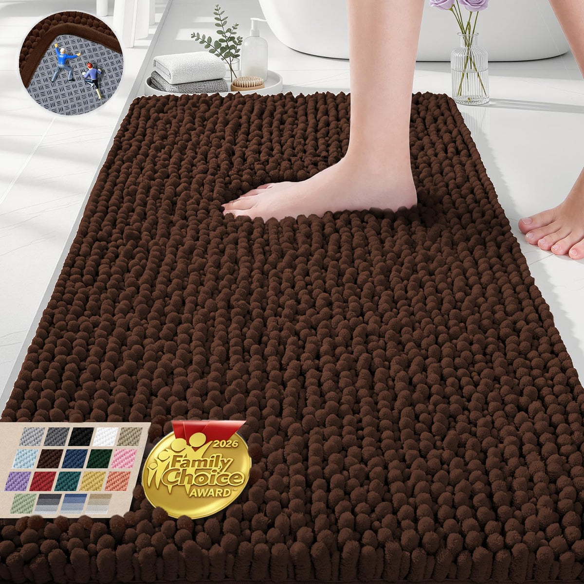 Ophanie Grey Bathroom Rugs 30x20, Soft Chenille Bath Mat, Non Slip Absorbent Quick Dry Light Gray Mats, Machine Washable Thick Small Area Rug Sets,Grip Bathmat for Shower,Toilet,Sink and Indoor Floor
