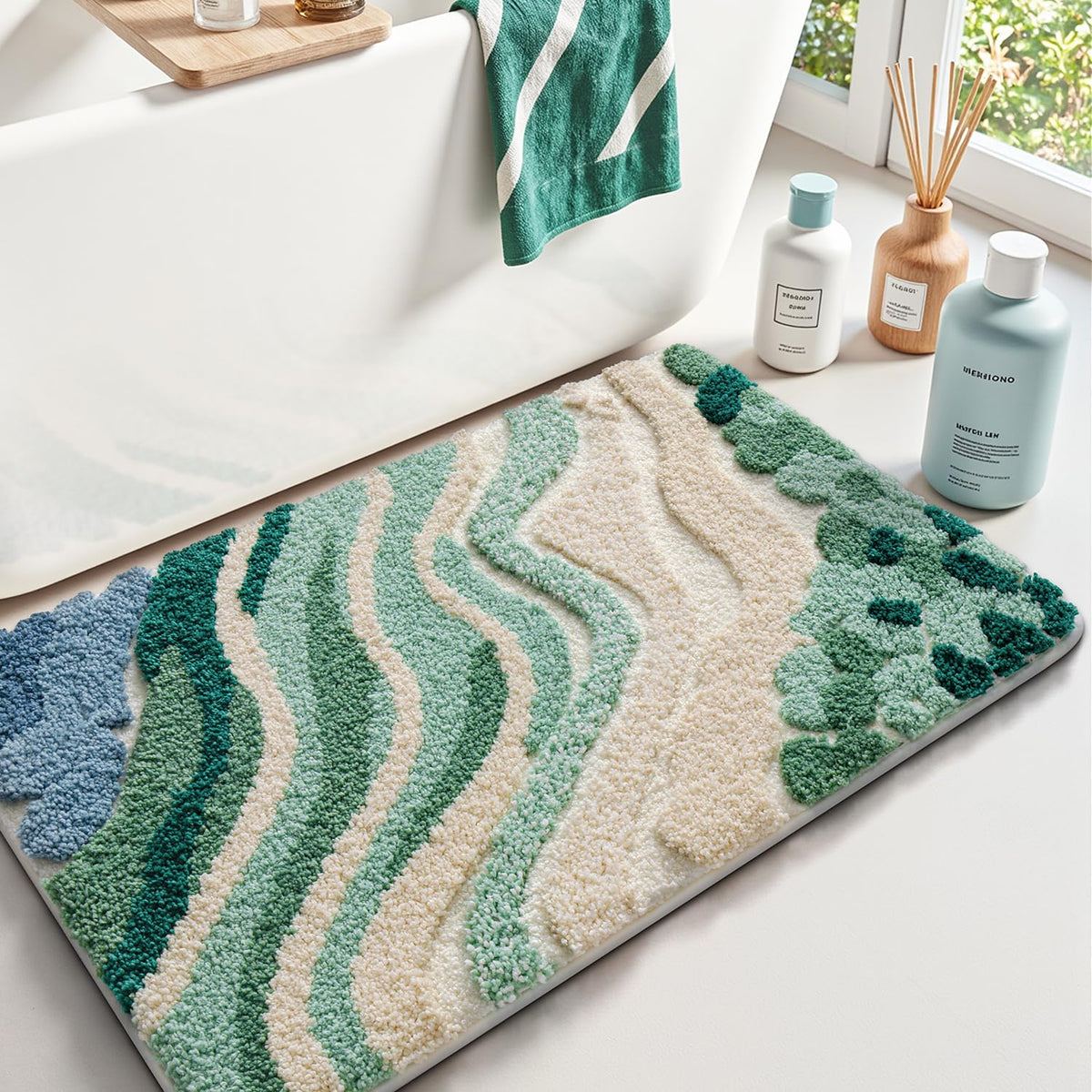 LUMI Square Beach Bathroom Rug 32x32, Soft Absorbent Bath Mat, Non Slip
