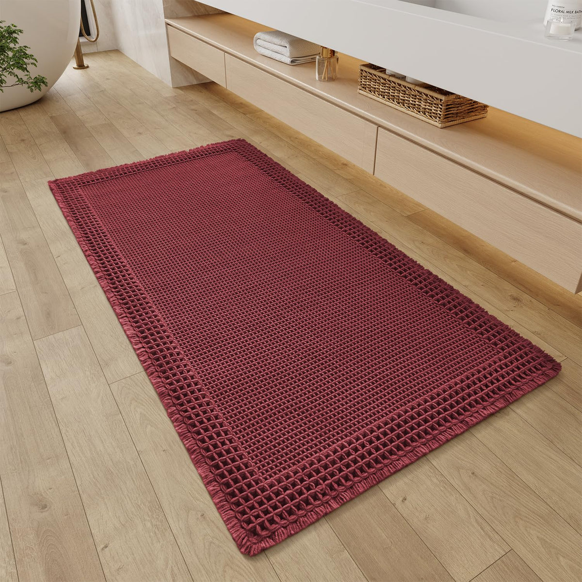 RESARE Waffle Bath Mat for Bathroom, Non Slip Bathroom Rugs 17"x24" Green