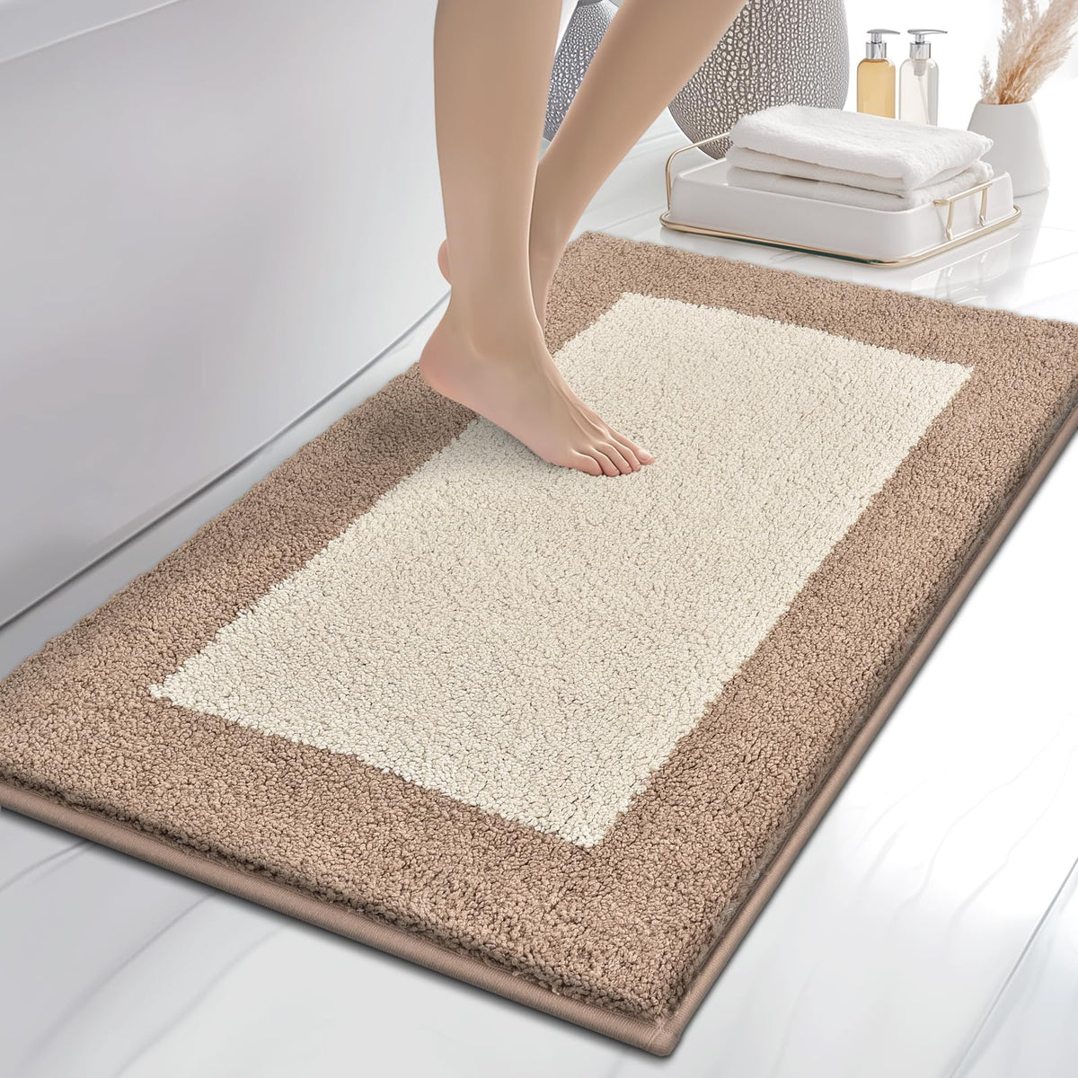 anllugs Bathroom Rugs, 20" x 30" Soft Bath Rugs, Olive Green & Green