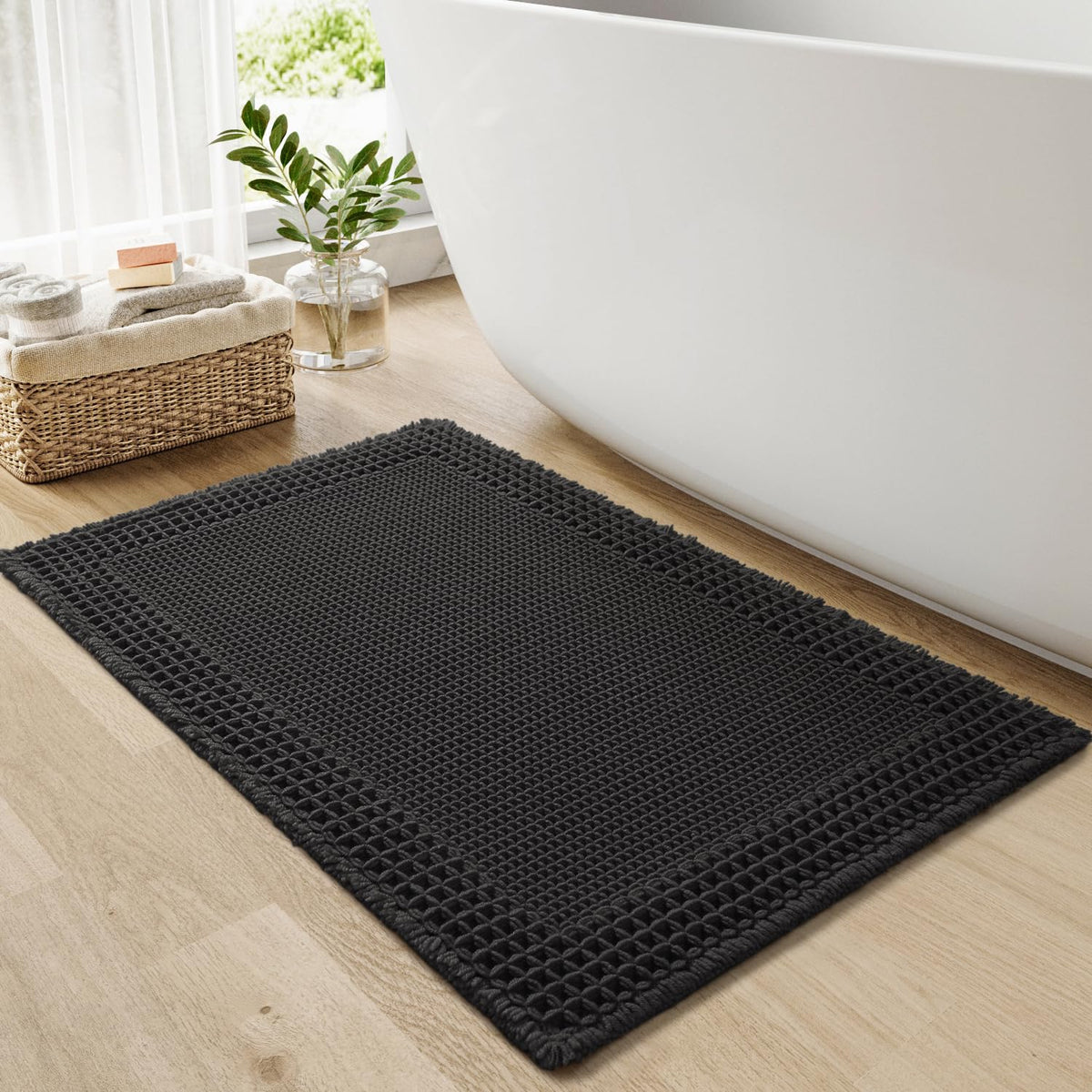 RESARE Waffle Bath Mat for Bathroom, Non Slip Bathroom Rugs 17"x24" Green