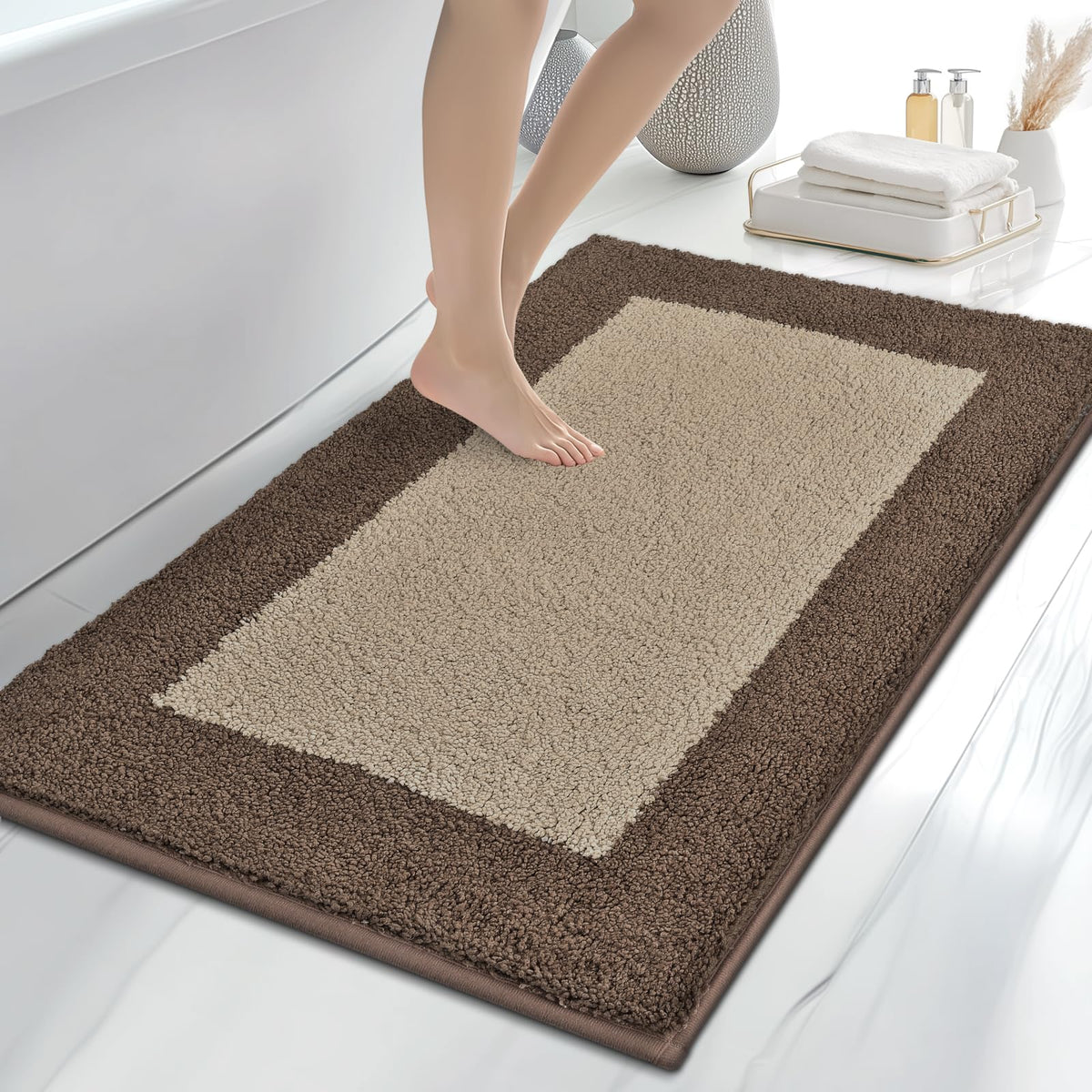anllugs Bathroom Rugs, 20" x 30" Soft Bath Rugs, Olive Green & Green