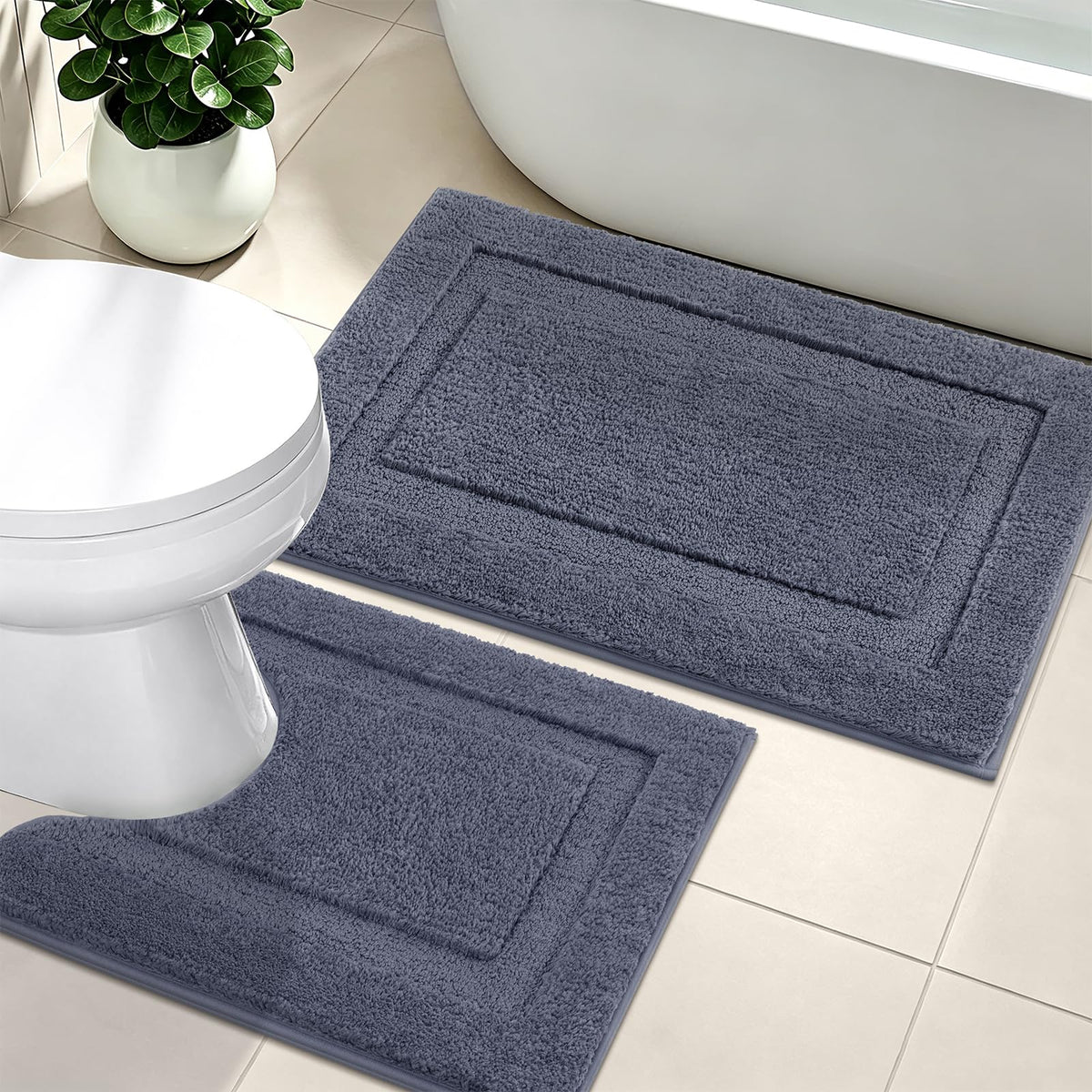 SHACOS Soft Microfiber Bathroom Rugs Set of 2 Pieces, White