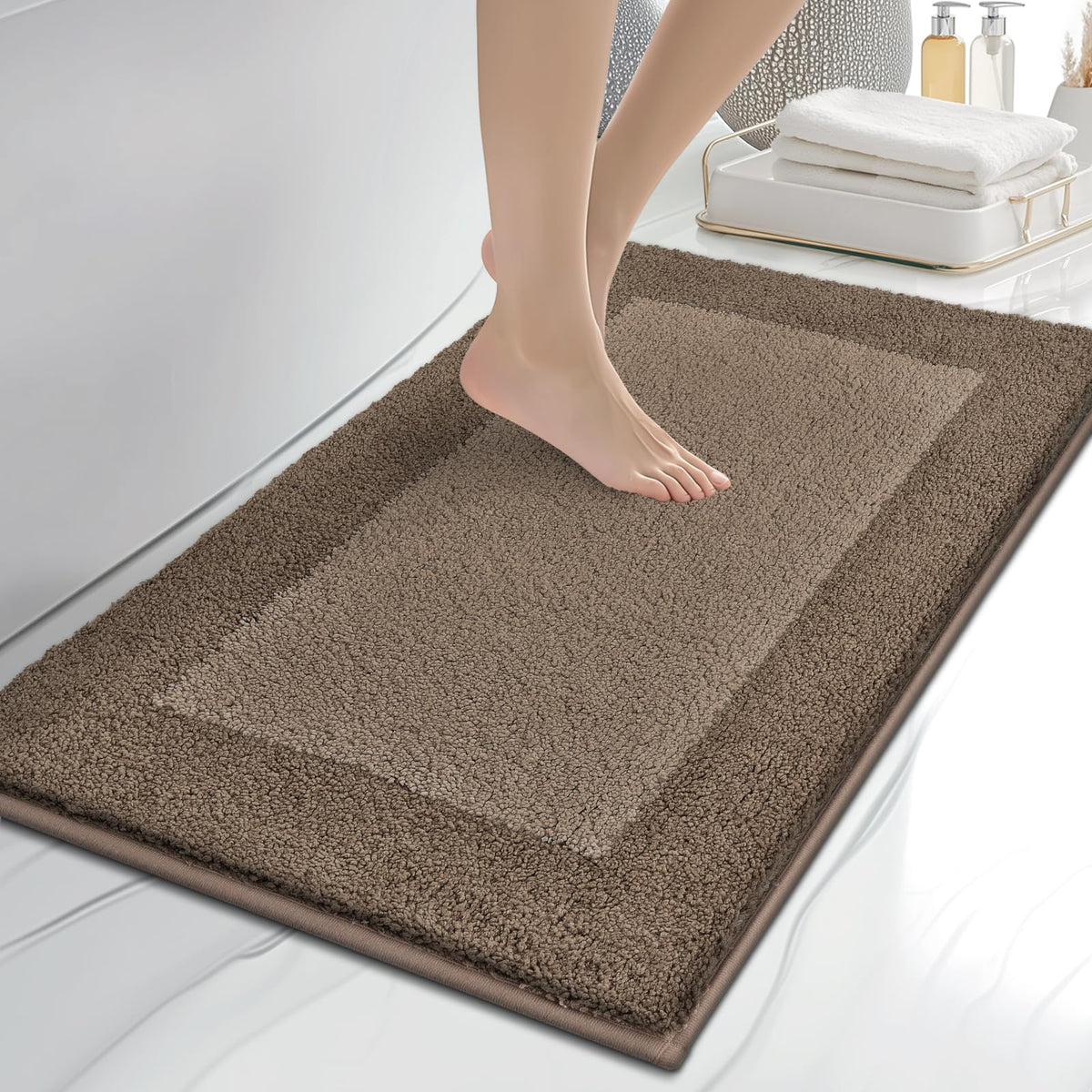 anllugs Bathroom Rugs, 20" x 30" Soft Bath Rugs, Olive Green & Green