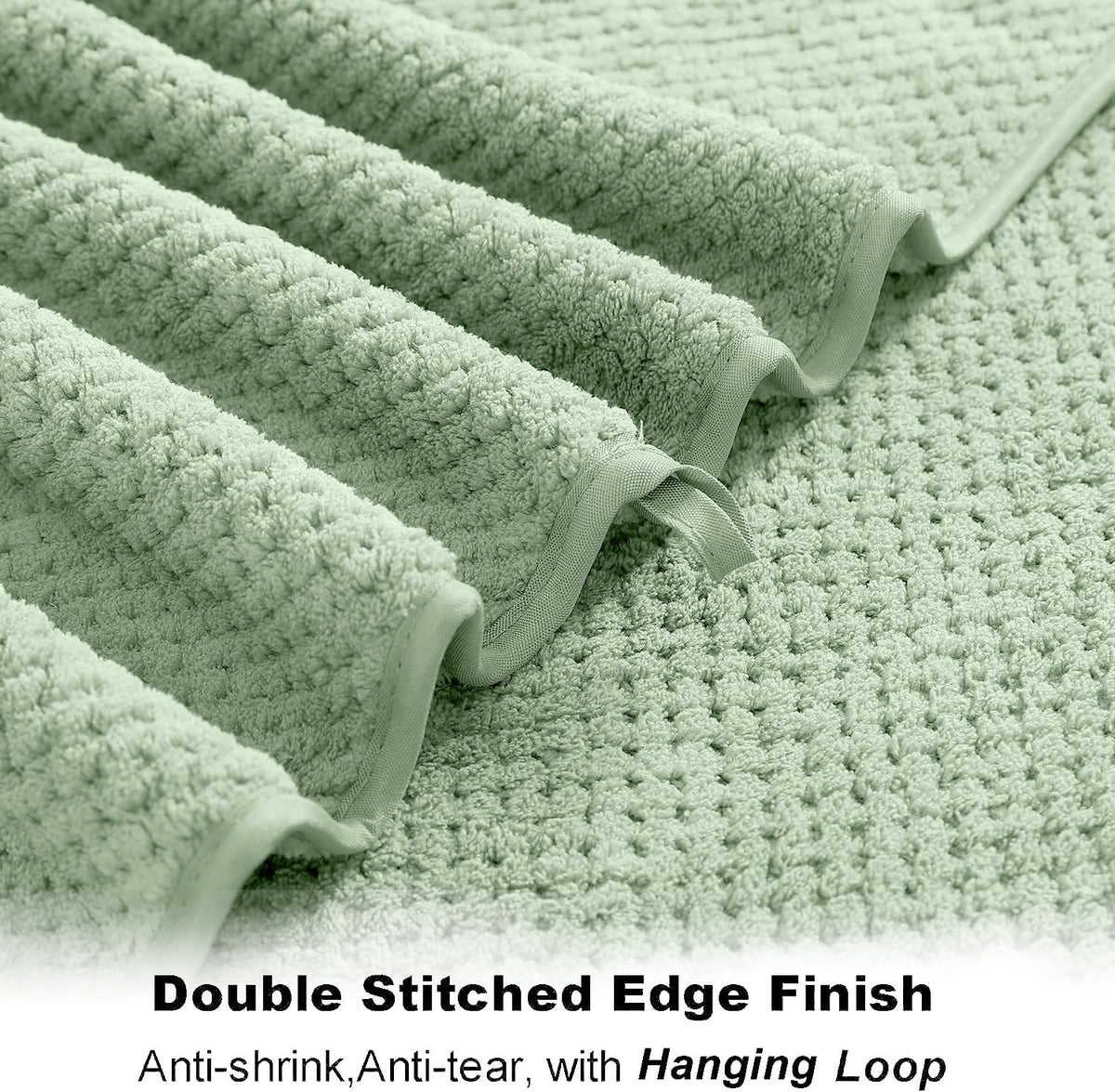 8-Piece Bath Towel Set, 2 Extra Large Bath Towel Sheets, 2 Hand Towels and 4 Washcloths - Highly Absorbent Quick Dry Polyester,Ultra Soft Towel Set for Bathroom, Waffle Weave Design, Pack of 8, Green
