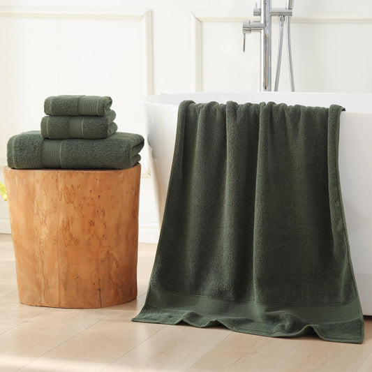 27x55 Bath Towels Set 100 Percent Cotton 650GSM Luxury Super Soft Absorbent Bathroom Towels (Olive Green, Pack of 6)