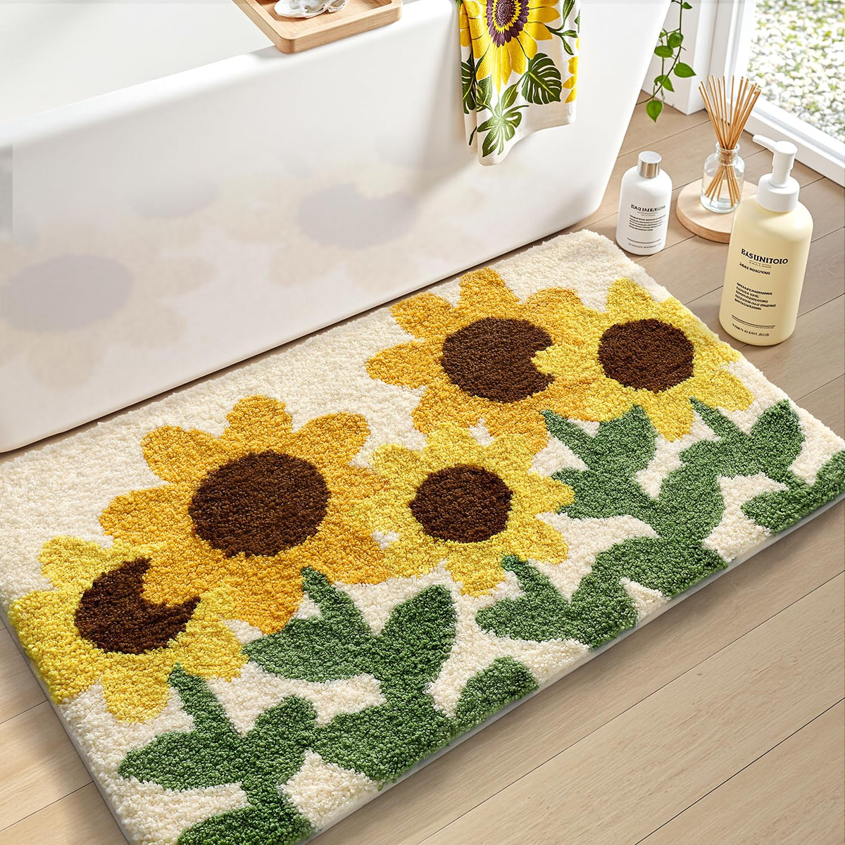LUMI Square Beach Bathroom Rug 32x32, Soft Absorbent Bath Mat, Non Slip