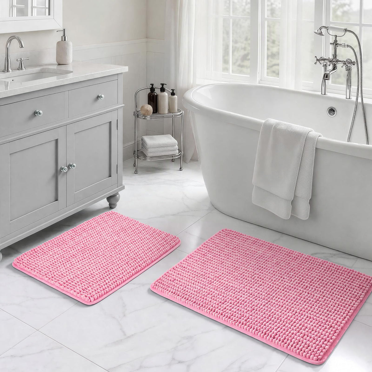 Ophanie Grey Bathroom Rugs 30x20, Soft Chenille Bath Mat, Non Slip Absorbent Quick Dry Light Gray Mats, Machine Washable Thick Small Area Rug Sets,Grip Bathmat for Shower,Toilet,Sink and Indoor Floor