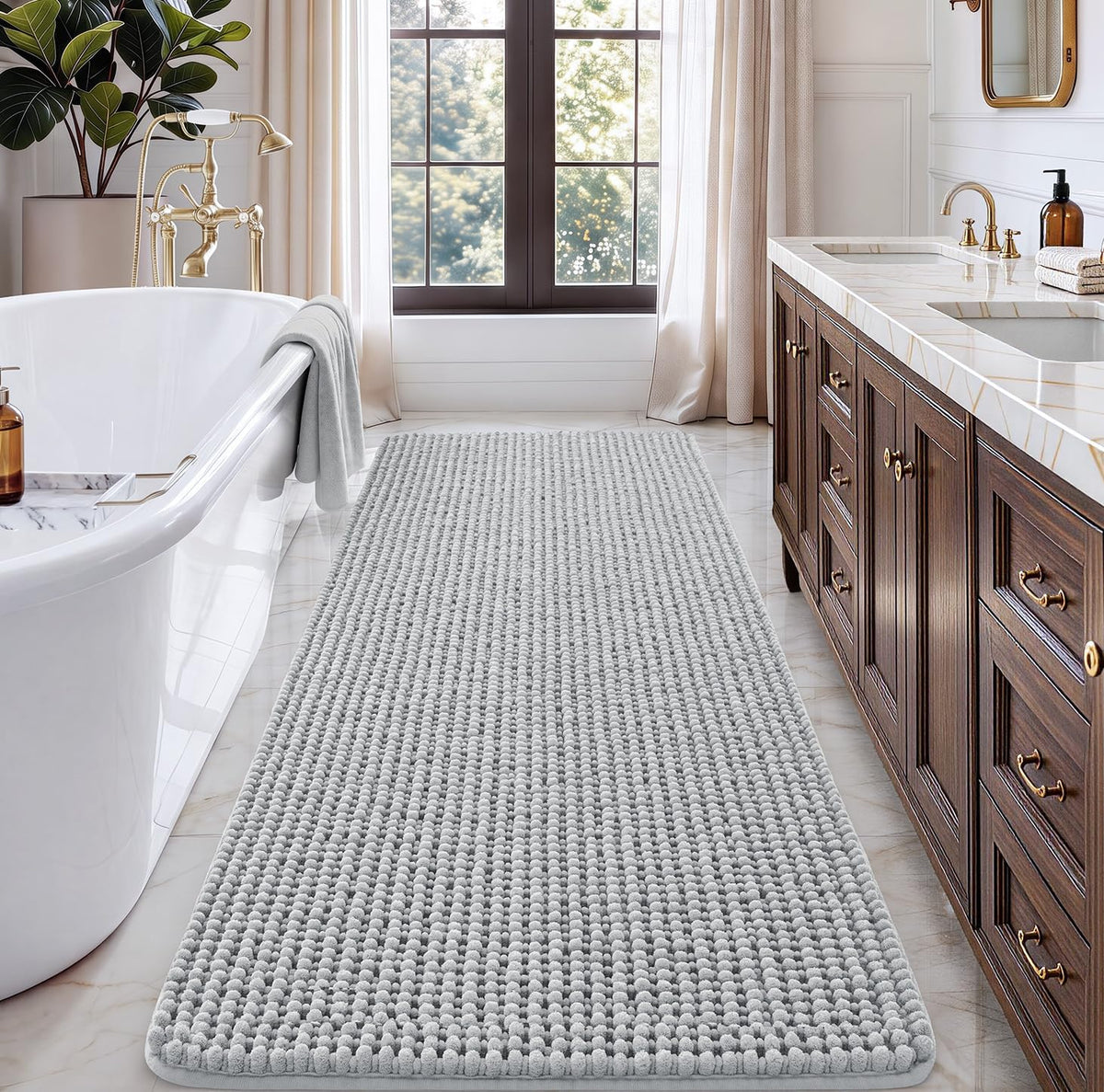 Ophanie Grey Bathroom Rugs 30x20, Soft Chenille Bath Mat, Non Slip Absorbent Quick Dry Light Gray Mats, Machine Washable Thick Small Area Rug Sets,Grip Bathmat for Shower,Toilet,Sink and Indoor Floor
