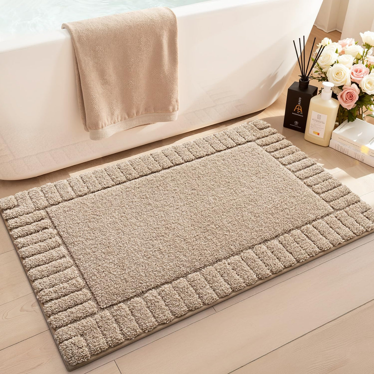LUMI Soft Bathroom Rugs Absorbent, Non Slip Bath Mat 24x36, Beige