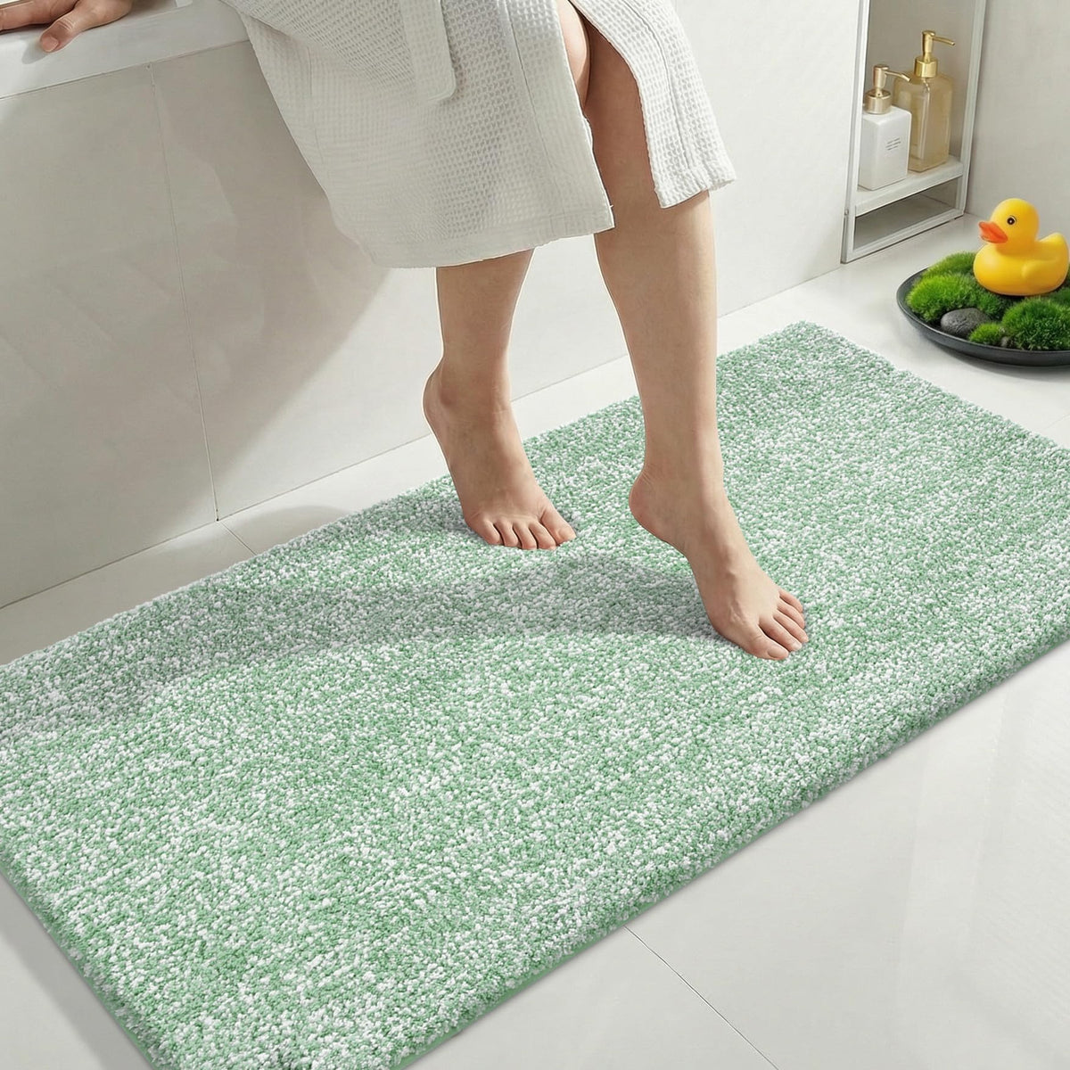 Yimobra Non Slip Machine Washable Bathroom Rug 32x20 Light Blue and White