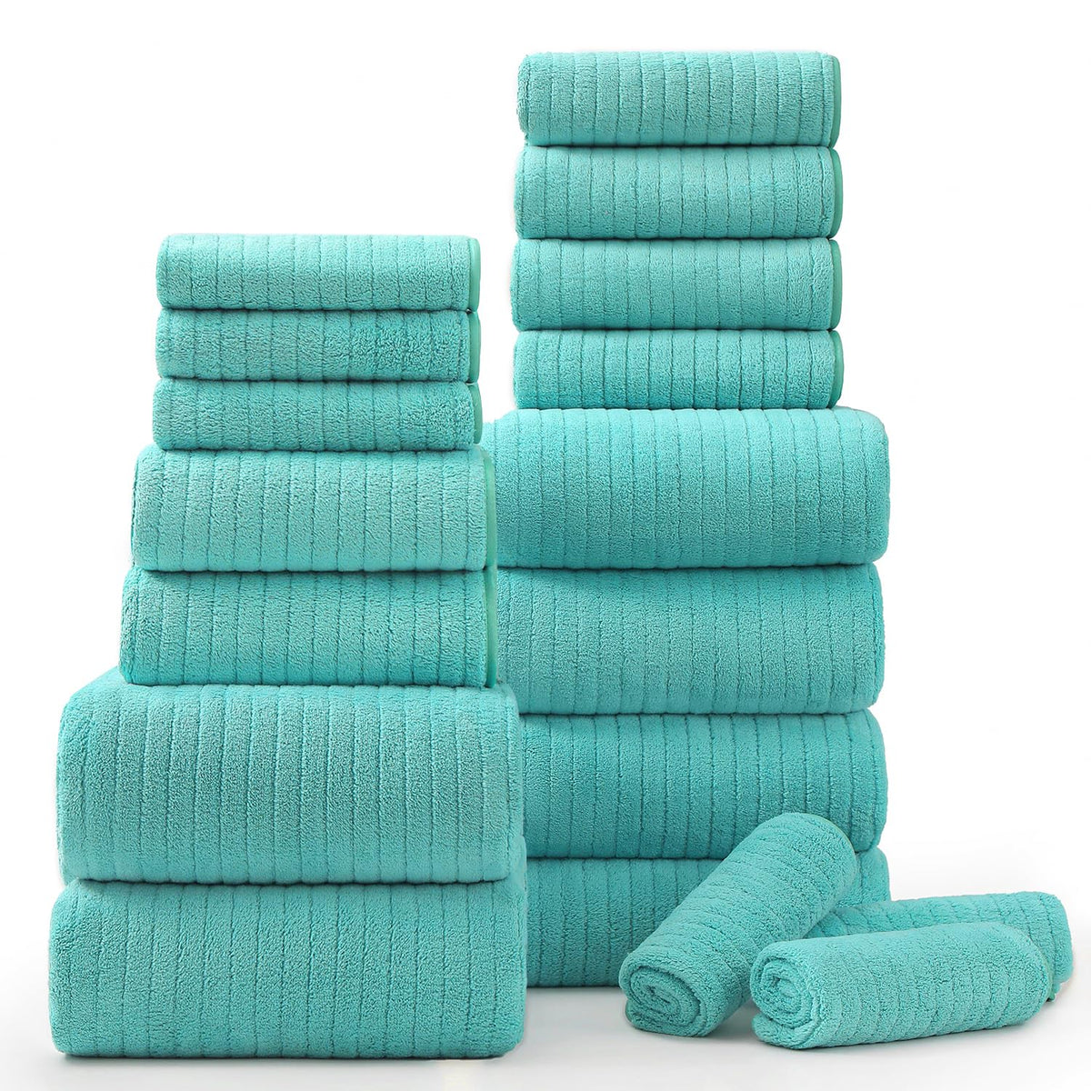 18 Piece Bath Towels Set,Ultra Soft Family Bathroom Towel Set with Hanging Loops-6 Bath Towels,6 Hand Towels,6 Washcloths,Highly Absorbent Quick Dry Shower Towel for Bathroom,Hotel,Spa-Grey Towel Set