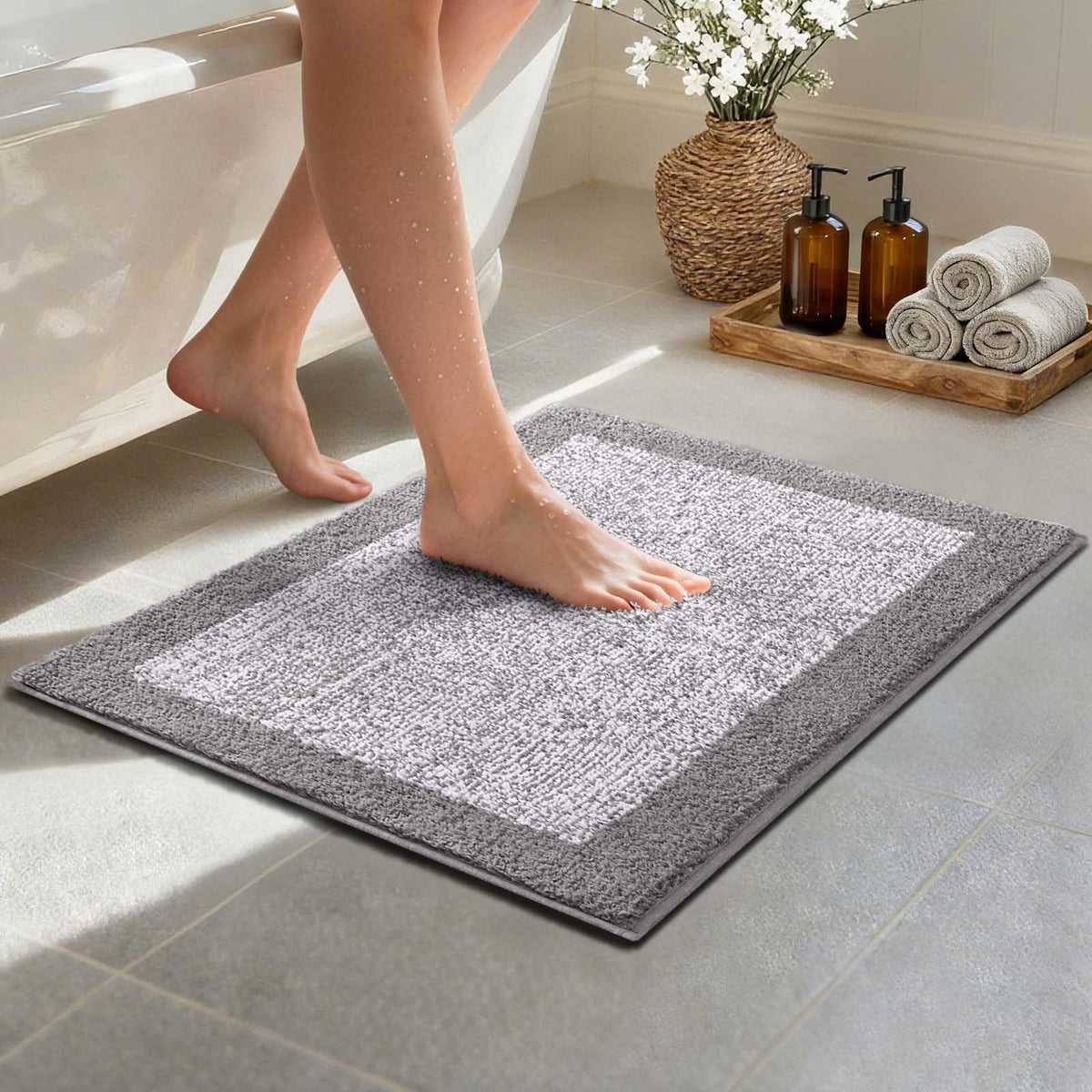 48x24 Long Bathroom Rugs Non Slip Washable, Soft Absorbent Bath Mat Blue