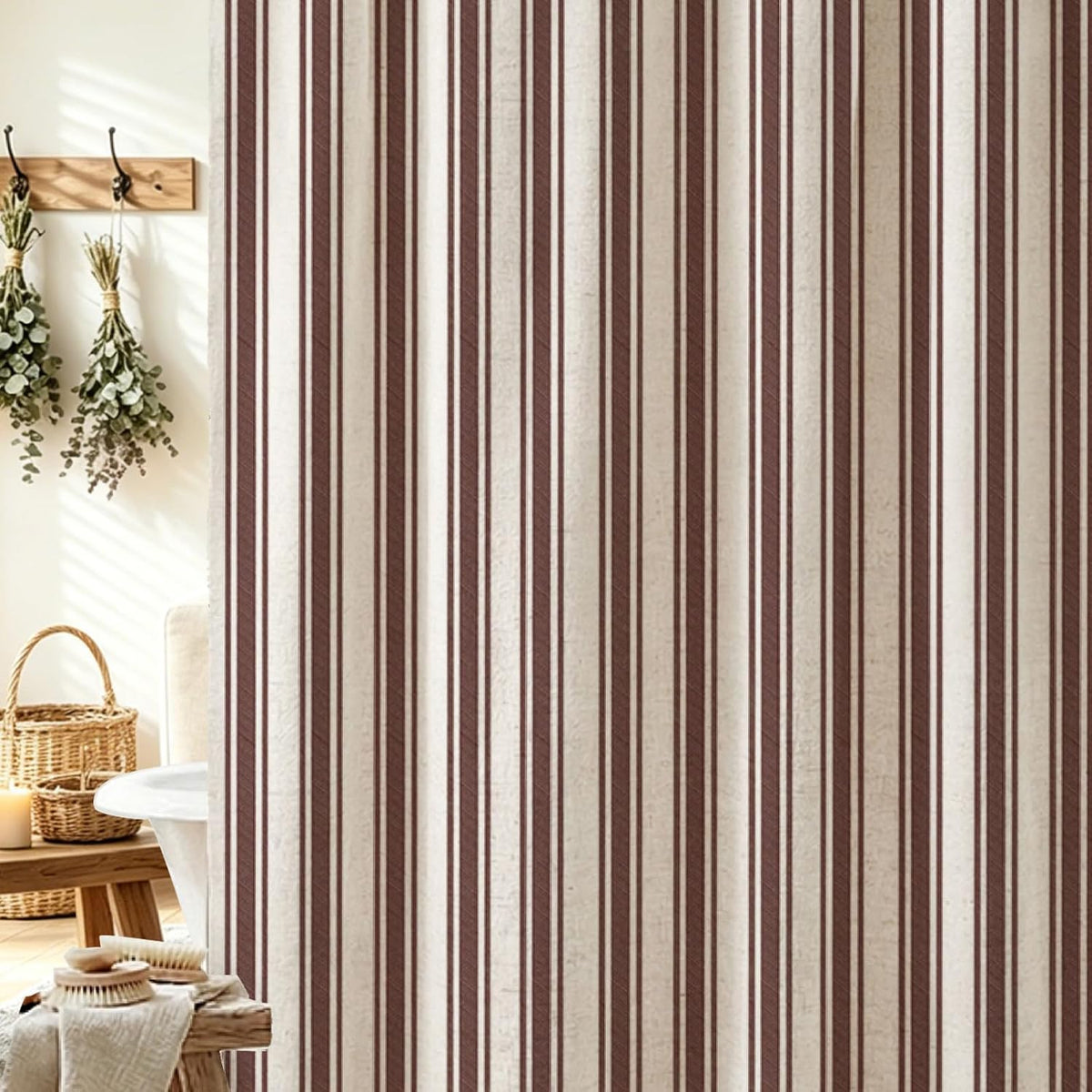 WOUVMA Brown Striped Shower Curtain Neutral