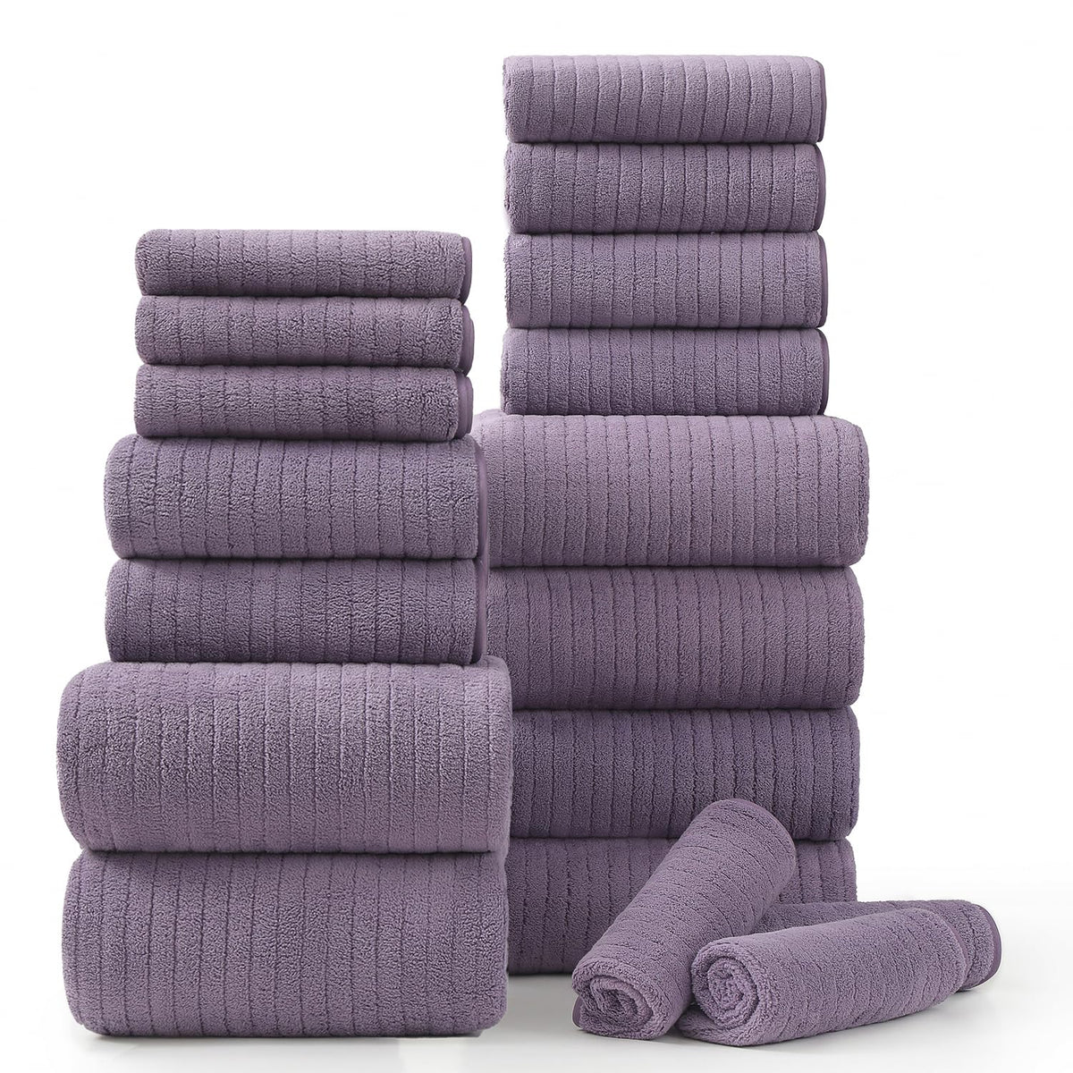 18 Piece Bath Towels Set,Ultra Soft Family Bathroom Towel Set with Hanging Loops-6 Bath Towels,6 Hand Towels,6 Washcloths,Highly Absorbent Quick Dry Shower Towel for Bathroom,Hotel,Spa-Grey Towel Set