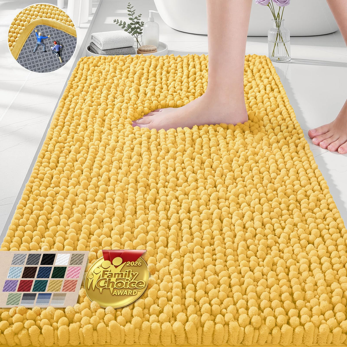 Ophanie Grey Bathroom Rugs 30x20, Soft Chenille Bath Mat, Non Slip Absorbent Quick Dry Light Gray Mats, Machine Washable Thick Small Area Rug Sets,Grip Bathmat for Shower,Toilet,Sink and Indoor Floor