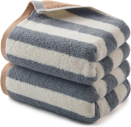 REDKISS Striped Hand Towels for Bathroom, Kitchen Decor, Guest Use, Kids & Adults, 100% Cotton, 12” x 28”, 2 Pack