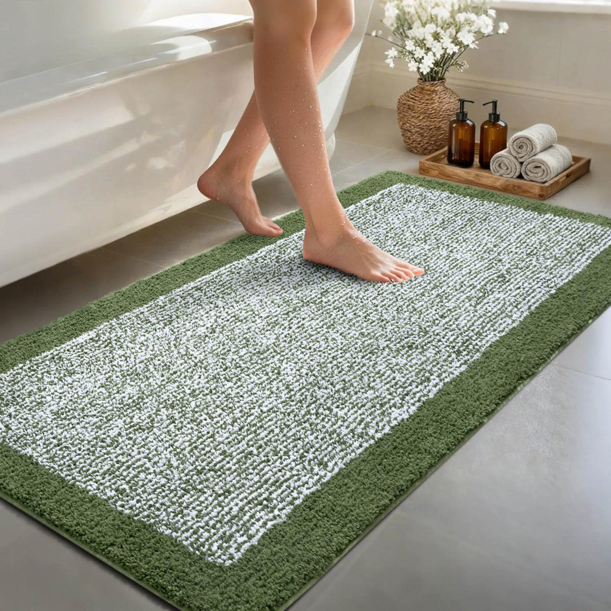 48x24 Long Bathroom Rugs Non Slip Washable, Soft Absorbent Bath Mat Blue