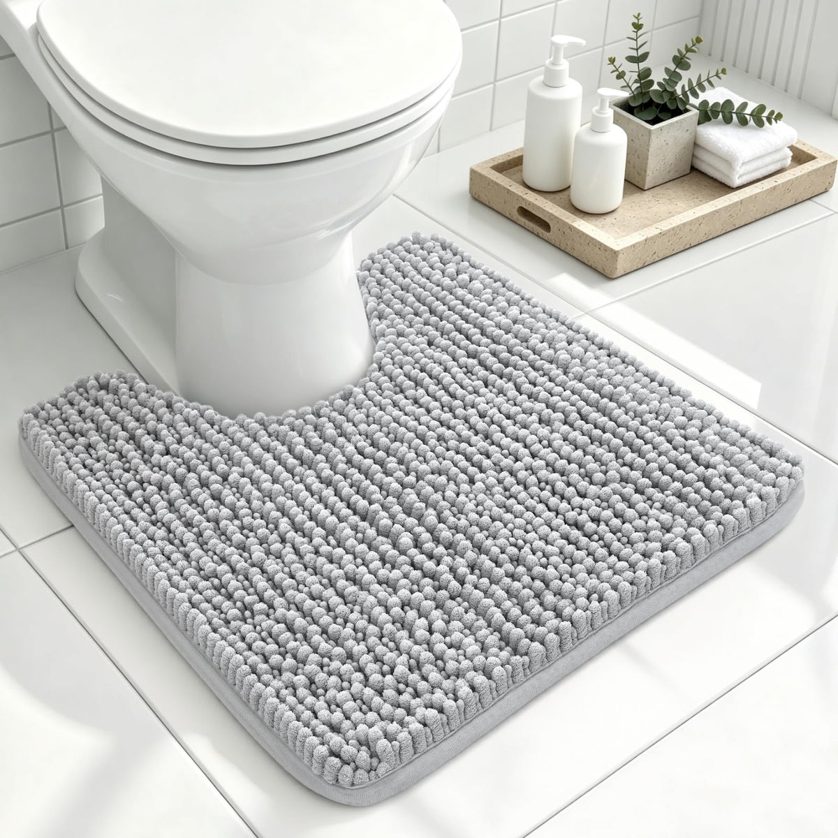 Ophanie Grey Bathroom Rugs 30x20, Soft Chenille Bath Mat, Non Slip Absorbent Quick Dry Light Gray Mats, Machine Washable Thick Small Area Rug Sets,Grip Bathmat for Shower,Toilet,Sink and Indoor Floor