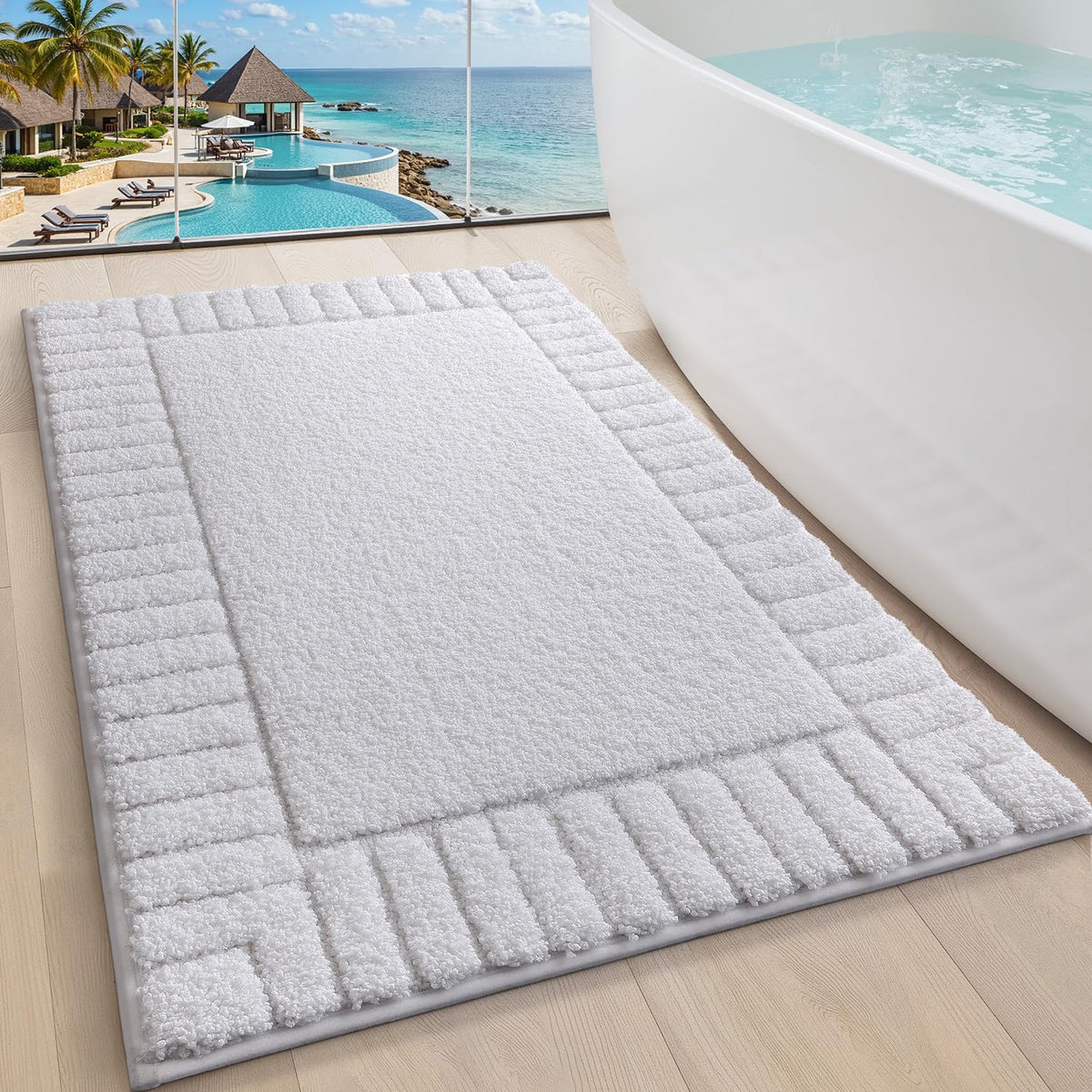 LUMI Soft Bathroom Rugs Absorbent, Non Slip Bath Mat 24x36, Beige