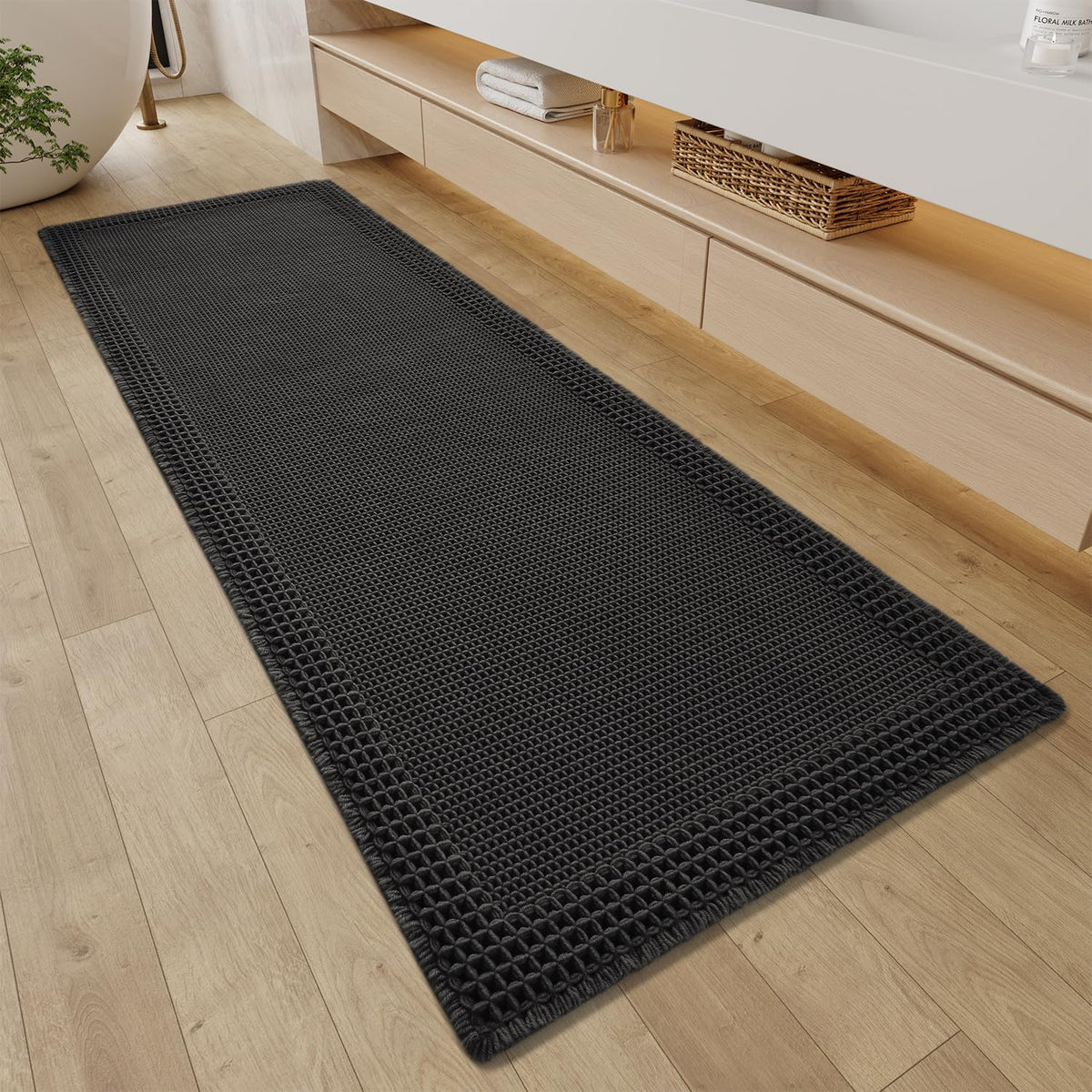 RESARE Waffle Bath Mat for Bathroom, Non Slip Bathroom Rugs 17"x24" Green