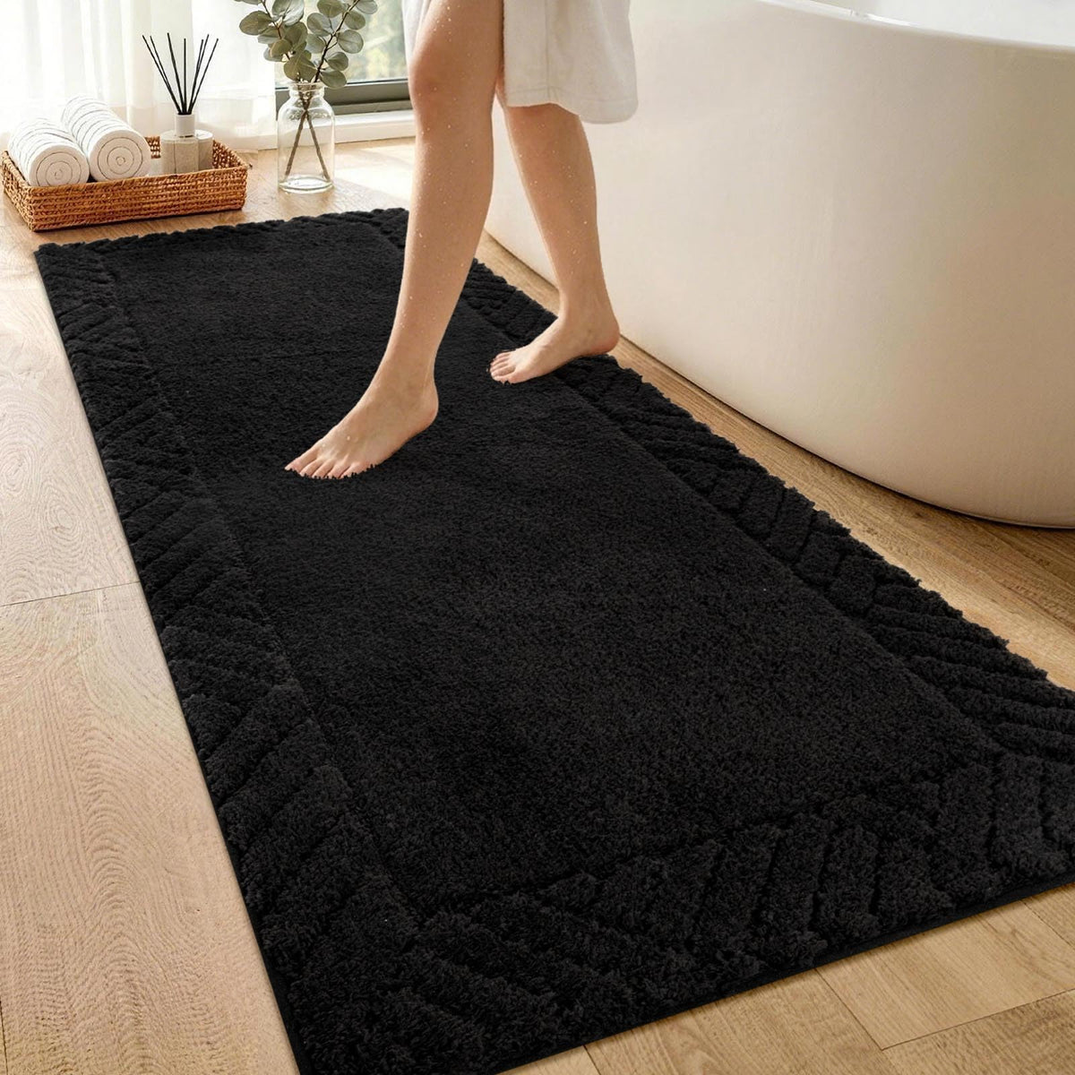 48x17 Long Bathroom Runner Rugs Beige, Non Slip Washable Bath Rugs