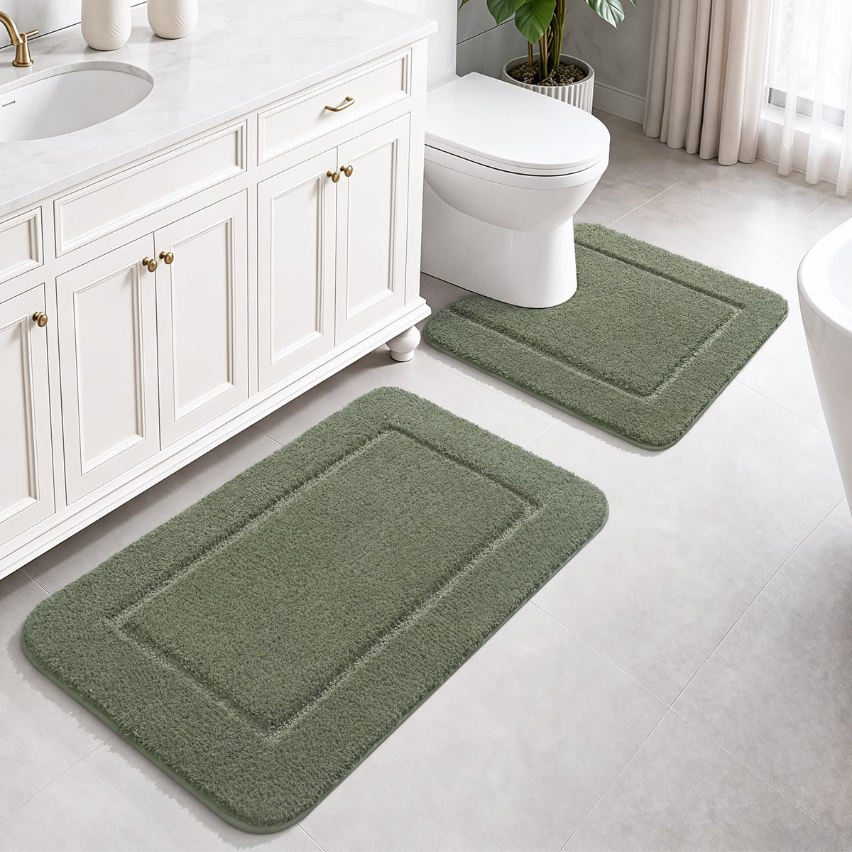 LOCHAS Bathroom Rug Set 2 Piece, 20''x20'' & 34''x21'', Beige