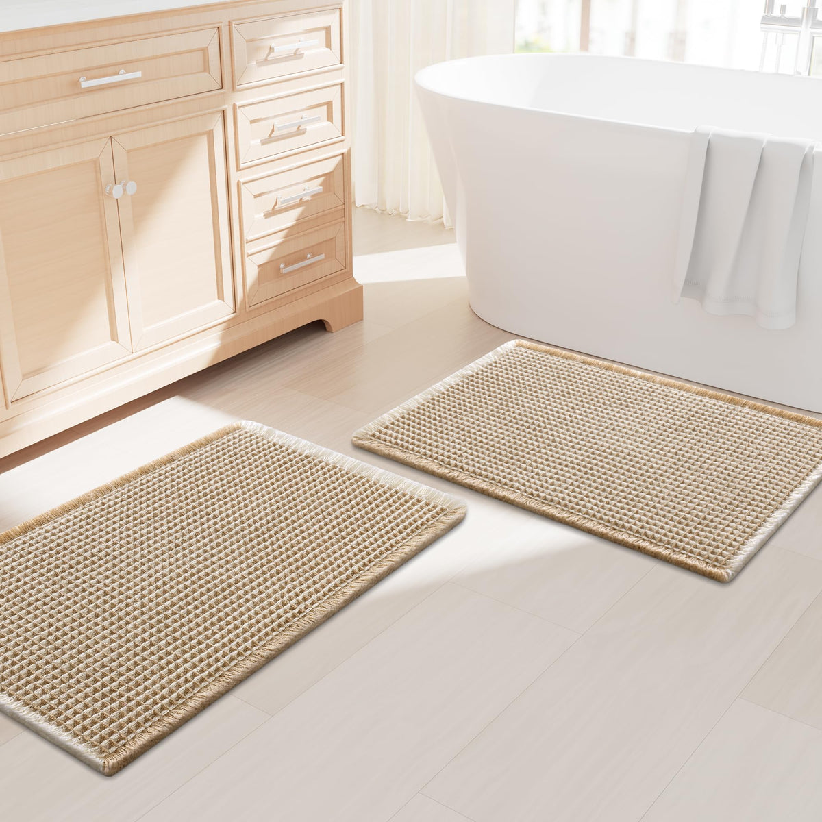 Smiry Waffle Bathroom Rugs Sets 2 Piece (30x20+24x16, Brown)