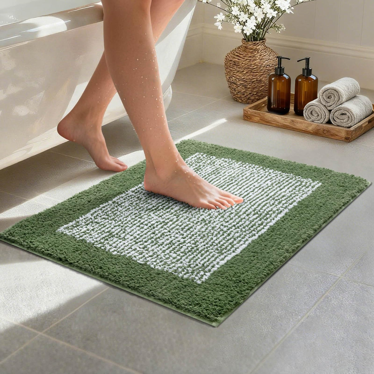 48x24 Long Bathroom Rugs Non Slip Washable, Soft Absorbent Bath Mat Blue