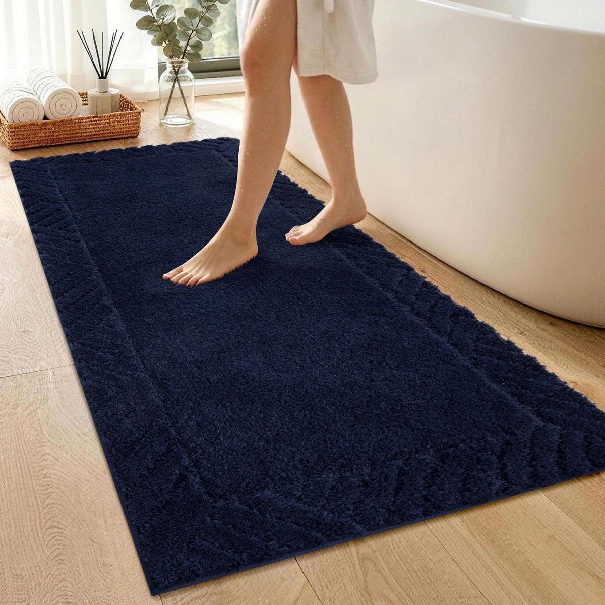 48x17 Long Bathroom Runner Rugs Beige, Non Slip Washable Bath Rugs