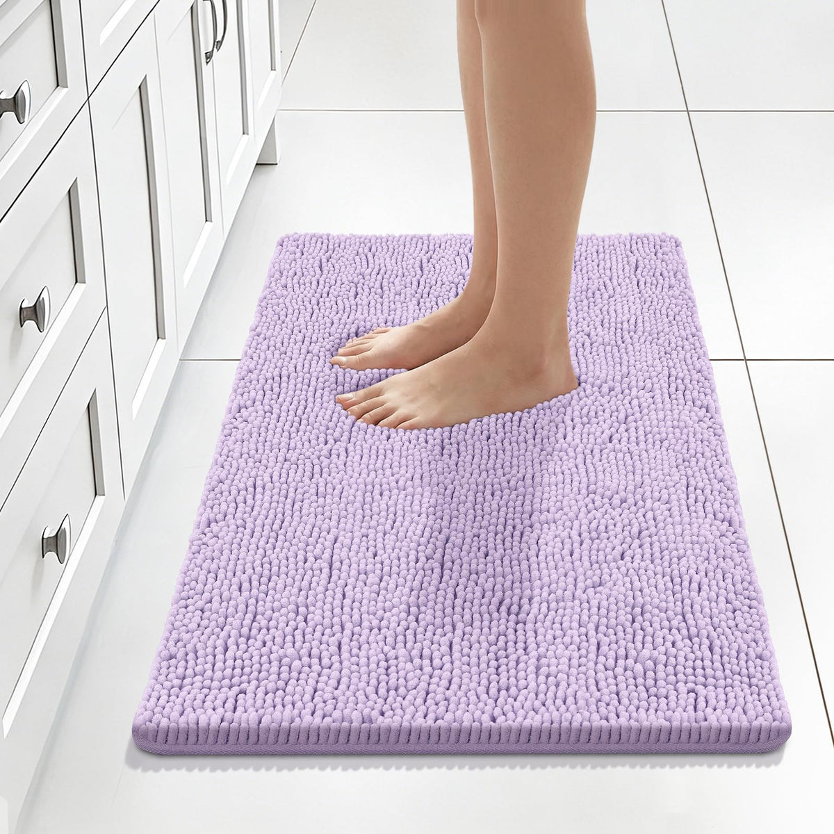 Bcoimo Small Bath Rug Mat,24x17 Extra Soft Chenille Lavender Bathroom Mats
