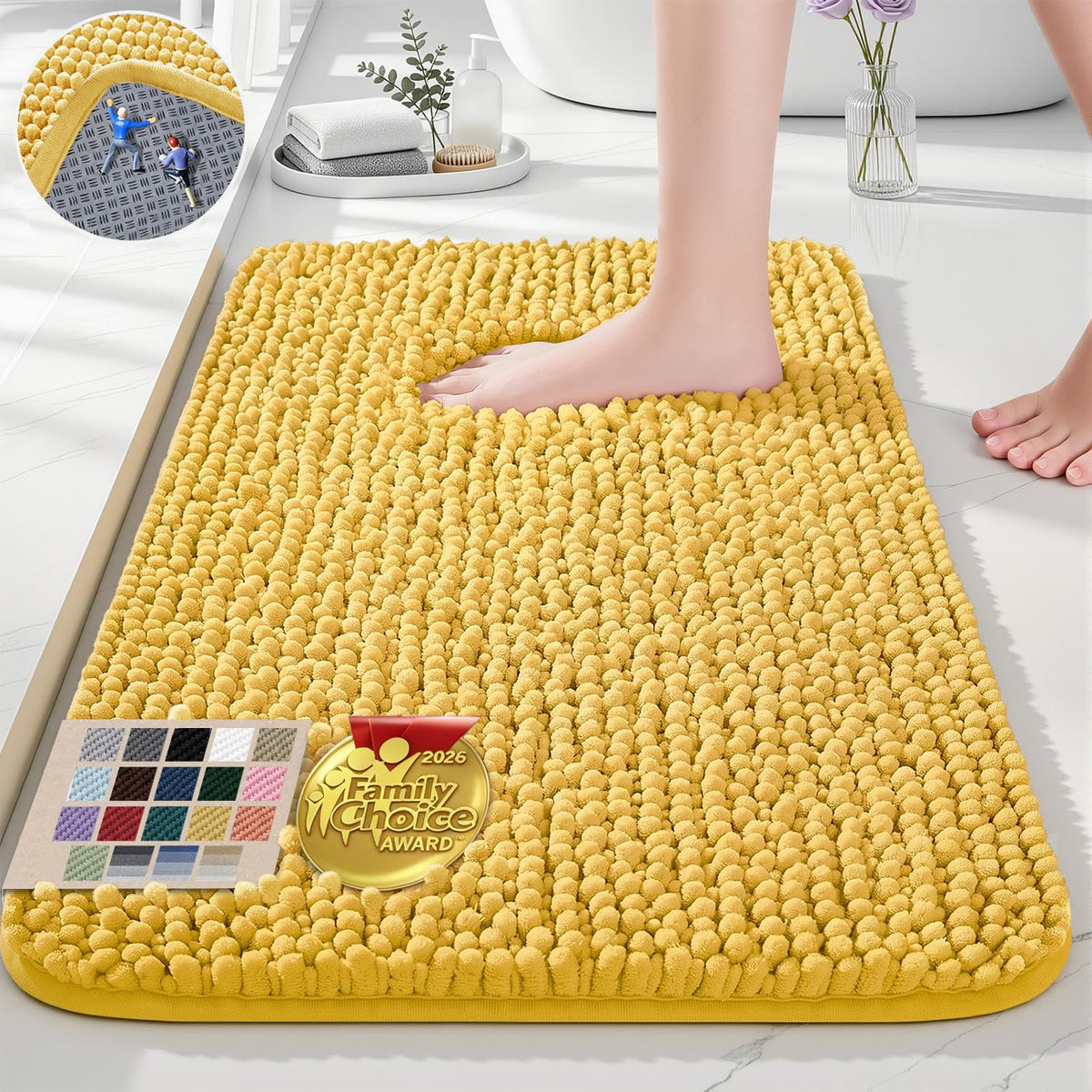 Ophanie Grey Bathroom Rugs 30x20, Soft Chenille Bath Mat, Non Slip Absorbent Quick Dry Light Gray Mats, Machine Washable Thick Small Area Rug Sets,Grip Bathmat for Shower,Toilet,Sink and Indoor Floor