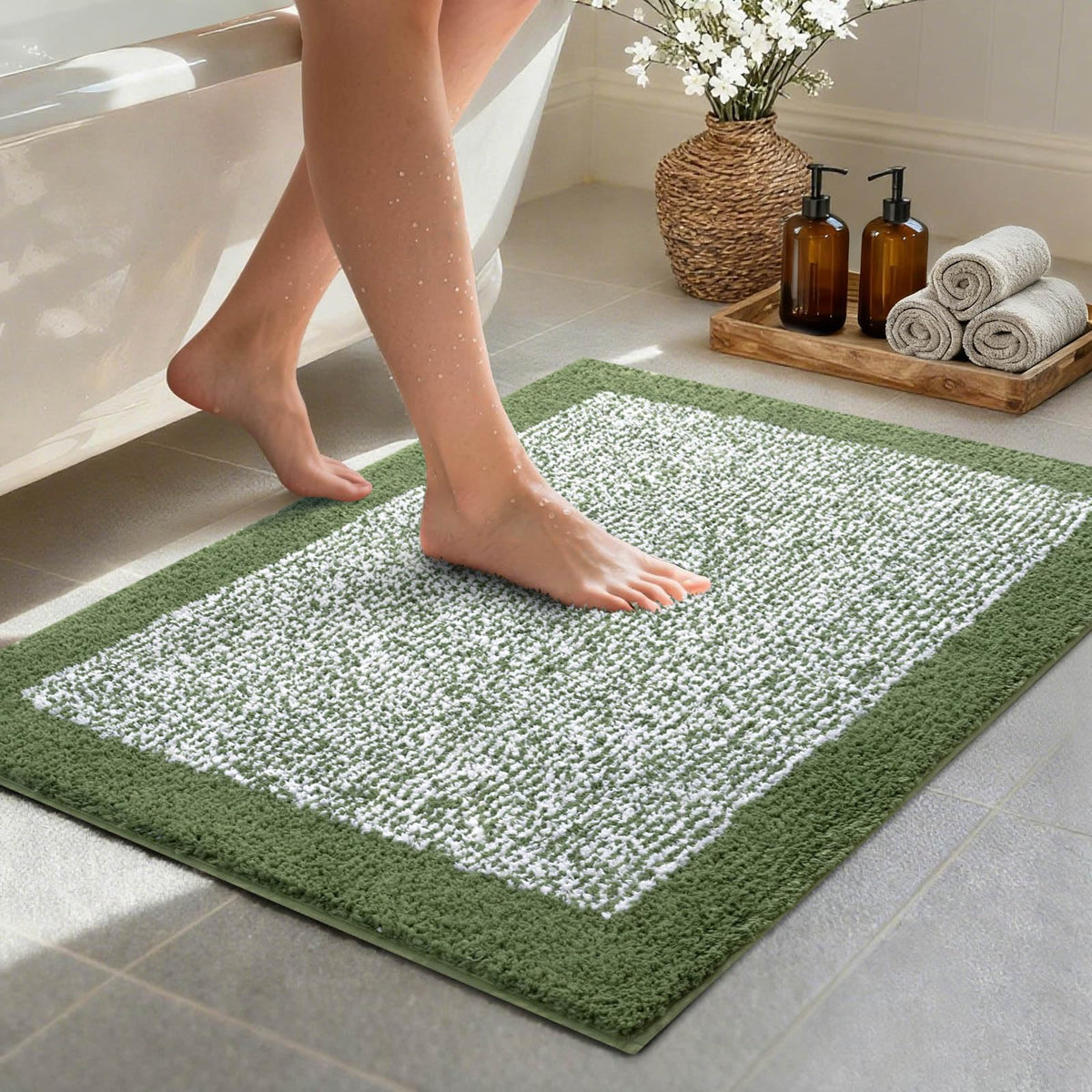 48x24 Long Bathroom Rugs Non Slip Washable, Soft Absorbent Bath Mat Blue
