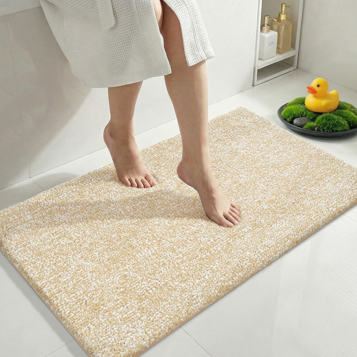 Yimobra Non Slip Machine Washable Bathroom Rug 32x20 Light Blue and White
