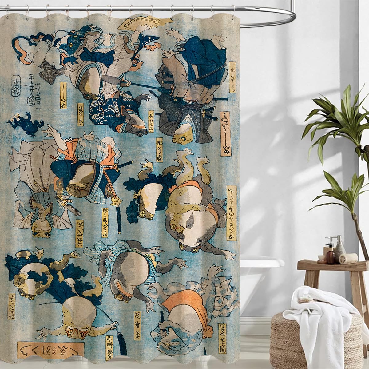 Unimpressed Frog Shower Curtain Ink Cute Funny Asian Style Traditional Japanese Art Bath Curtain Anime Waterproof and Fabric Curtain Cool for Bathroom 72x72inch