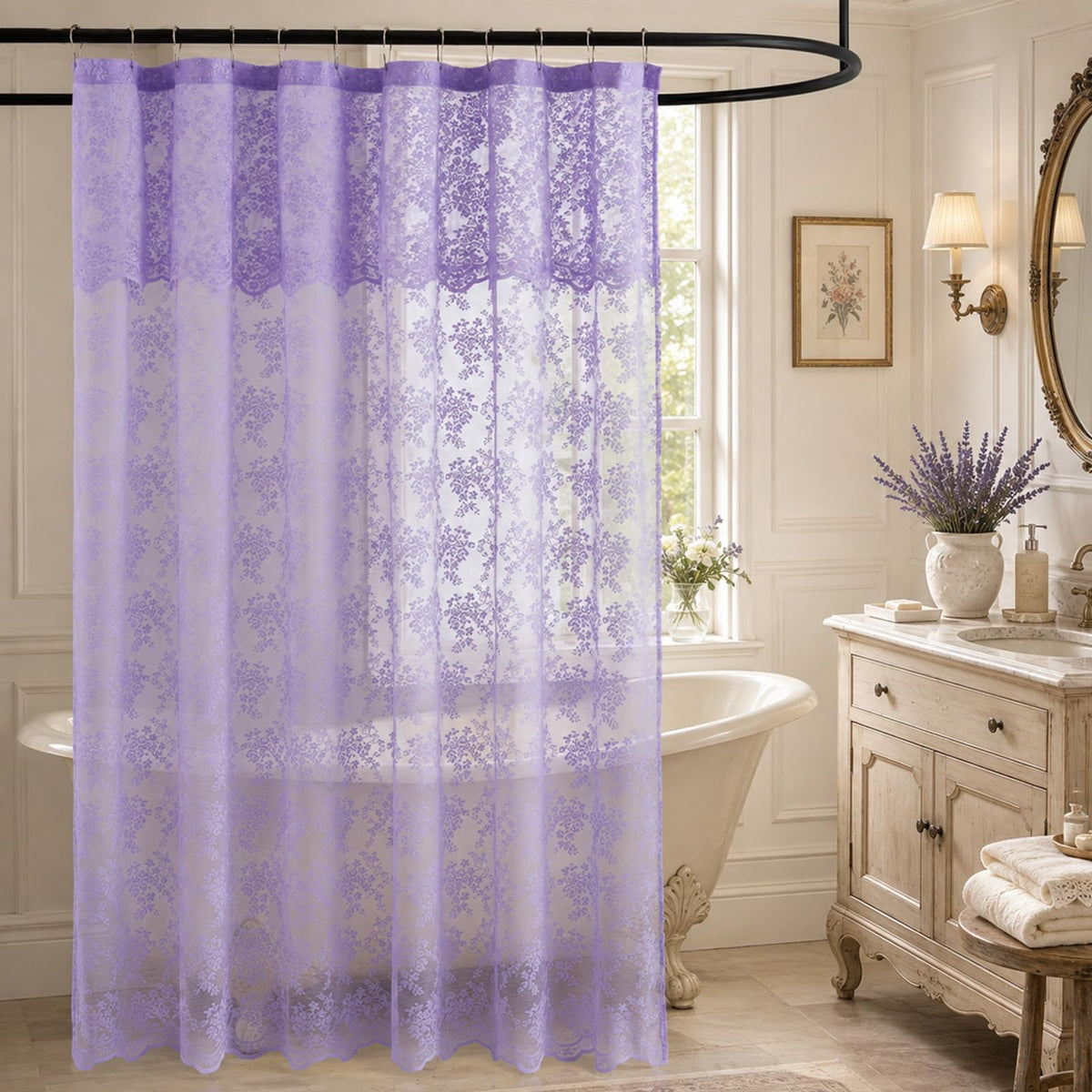 TUDECO Sage Green Shower Curtain with Attached Valance, 72 x 72, 1 Panel