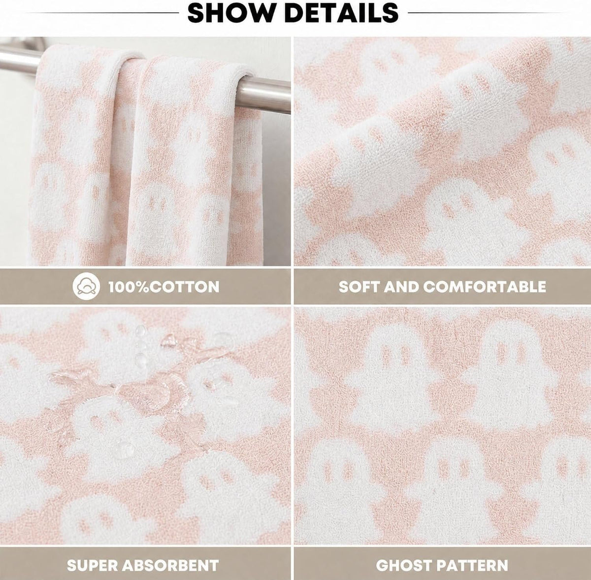 Artoid Mode 2 Pcs Pink Ghost Halloween Hand Towels for Bathroom