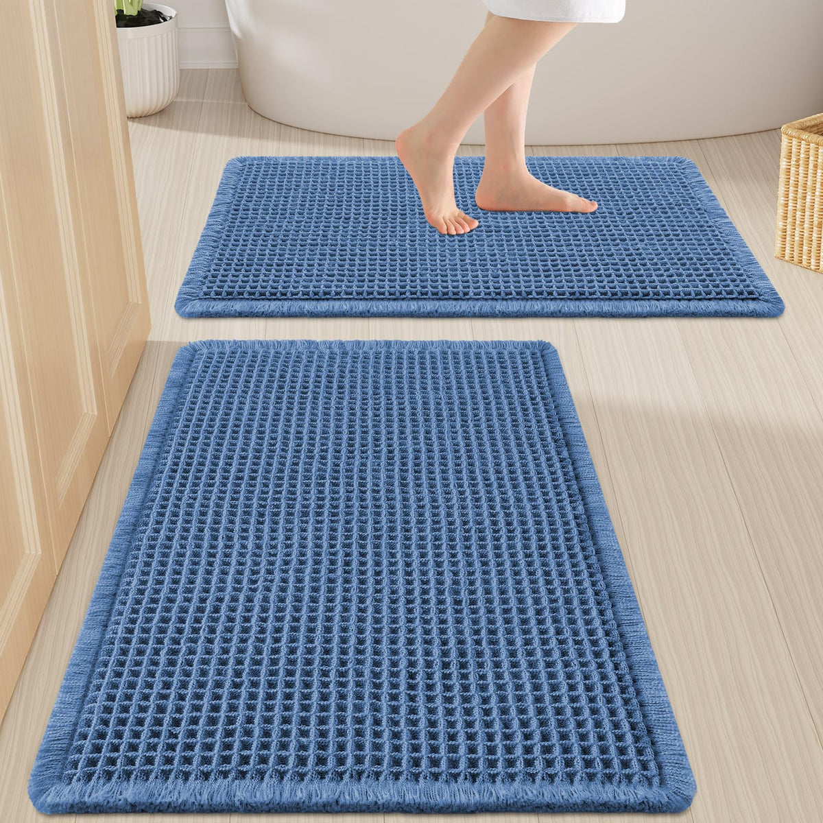 Smiry Waffle Bathroom Rugs Sets 2 Piece (30x20+24x16, Brown)