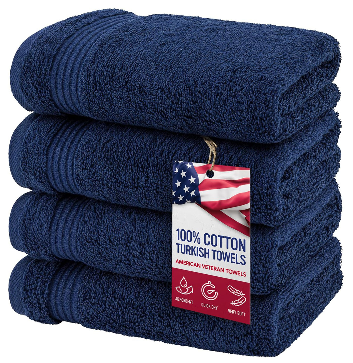 American Veteran Towel, Hand Towels for Bathroom Set of 4, 100% Cotton Turkish Hand Towel Sets, Soft Hand Face Towels, Navy Blue Hand Towels