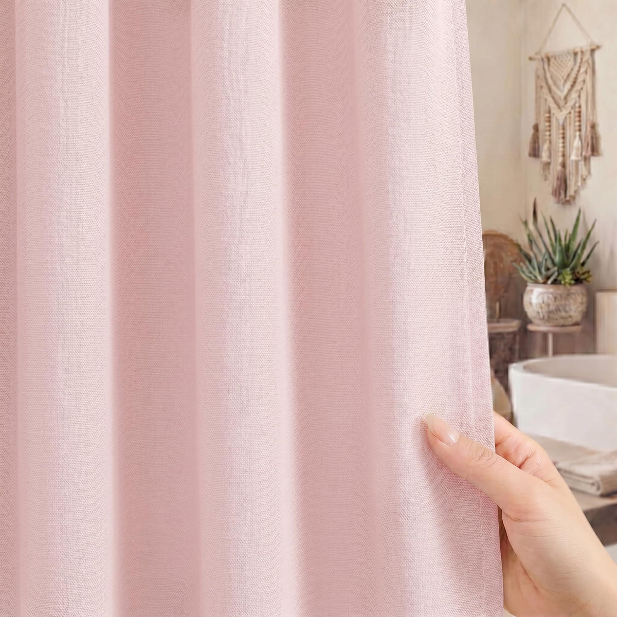 Seasonwood Linen Shower Curtain Farmhouse Bathroom Decor 72x96 Inches