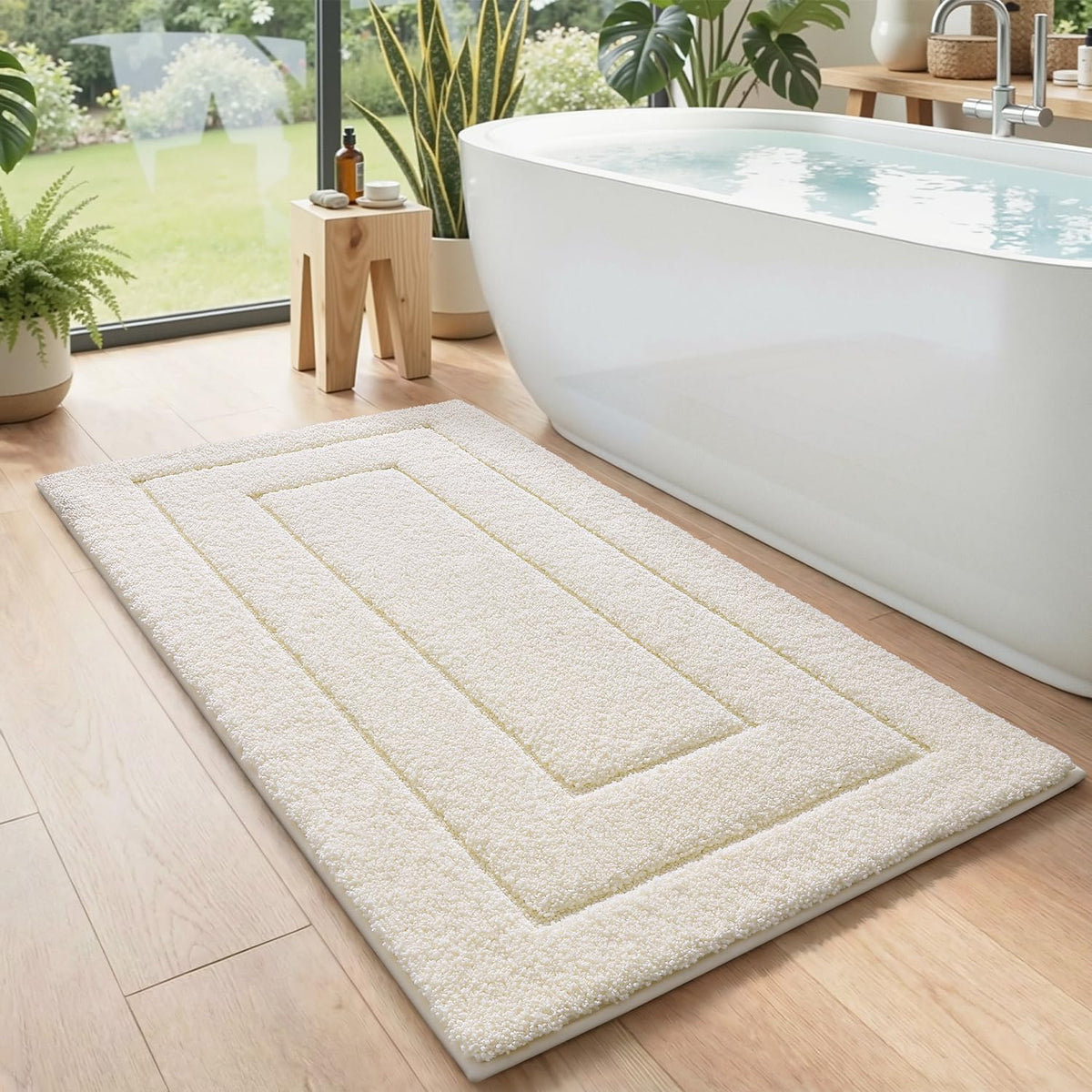 DEXI Bathroom Rugs 36x24, Non-Slip Bath Mat Soft Absorbent, Beige
