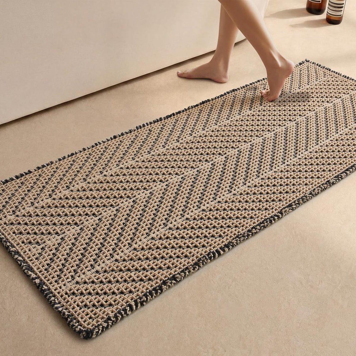 Sunfly Boho Herringbone Waffle Bath Mat, Ultra Soft Non-Slip Bathroom Rug - Super Absorbent & Quick Dry, Washable Bath Rug for Bathroom 16"x24" Taupe